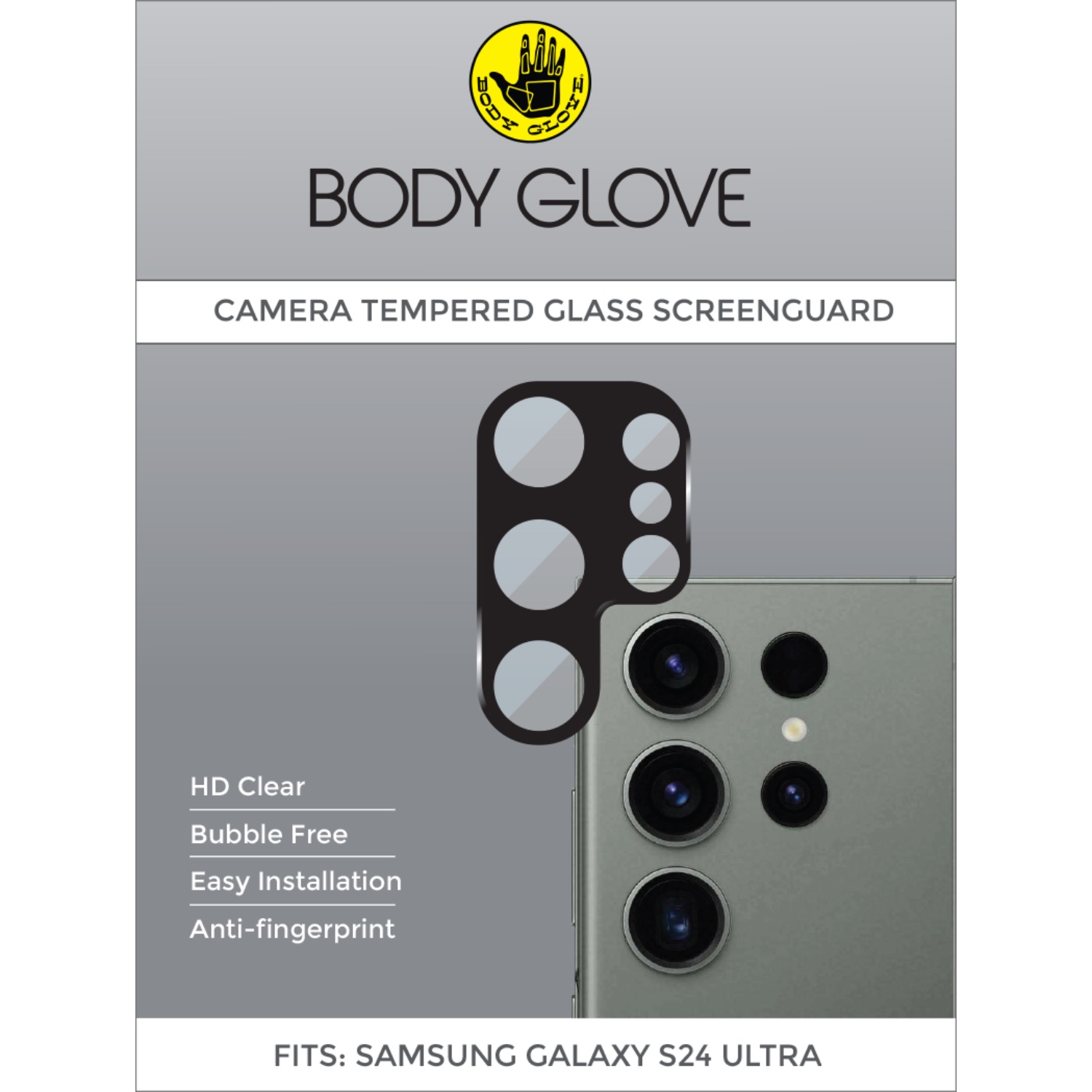 Body Glove Tempered Glass Camera Screen Protector - Samsung Galaxy S24 Ultra - Black Border - Image 55