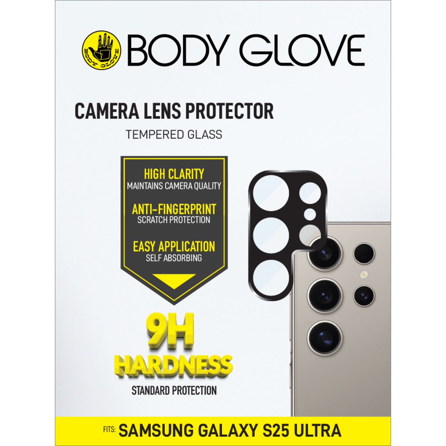 Body Glove Tempered Glass Camera Screen Protector - Samsung Galaxy S25 Ultra - Black Border - Image 65