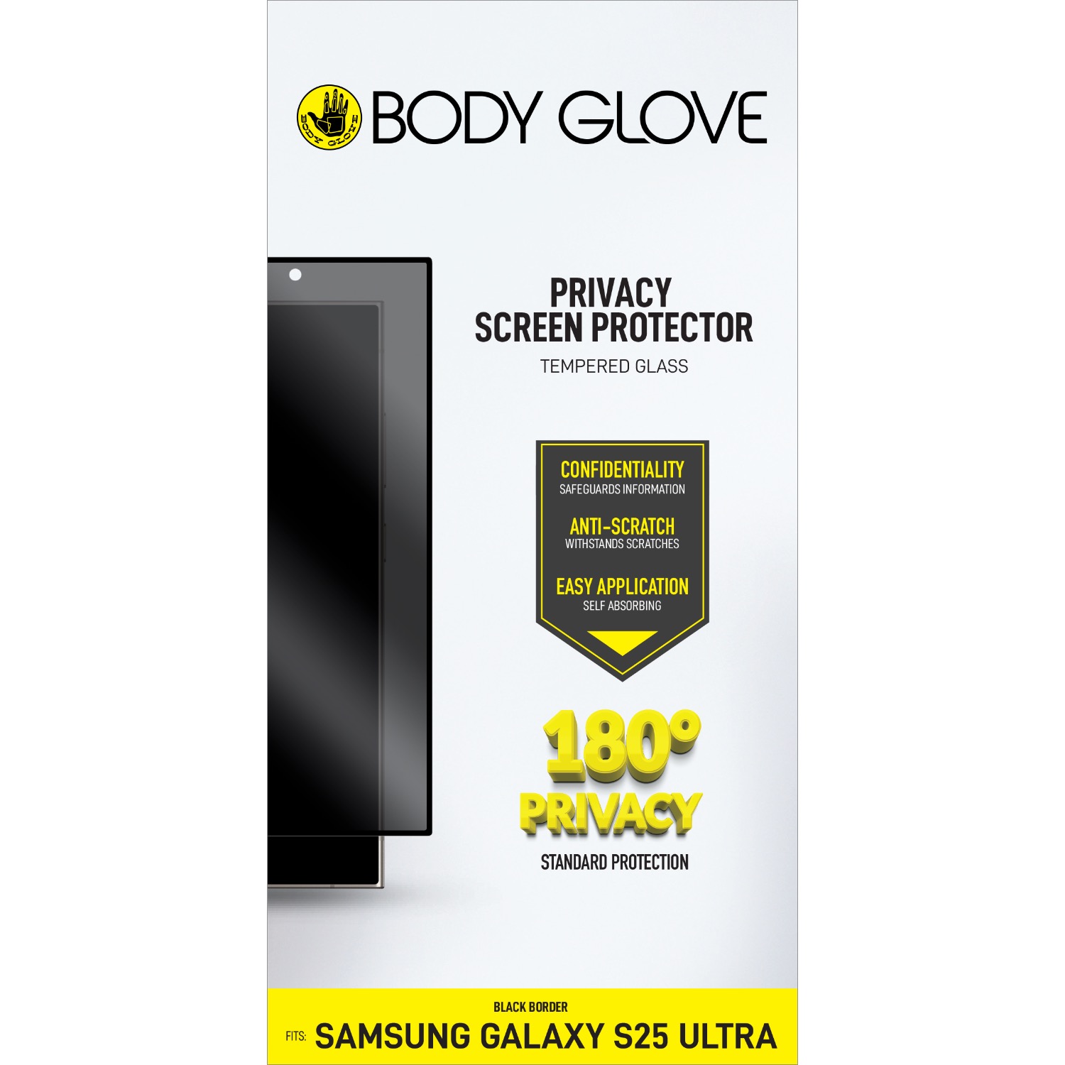 Body Glove Privacy Tempered Glass Screen Protector - Samsung Galaxy S25 Ultra - Black Border - Image 66