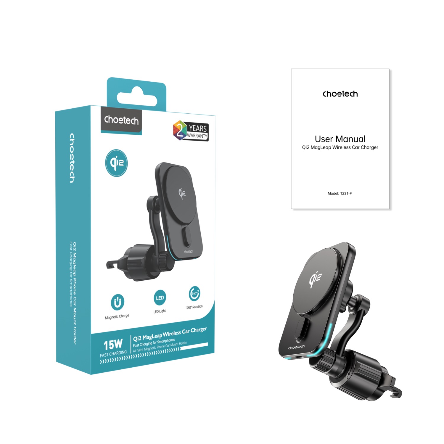 Choetech Magnetic Wireless Car Charger T231-F 15W - Black - Image 55