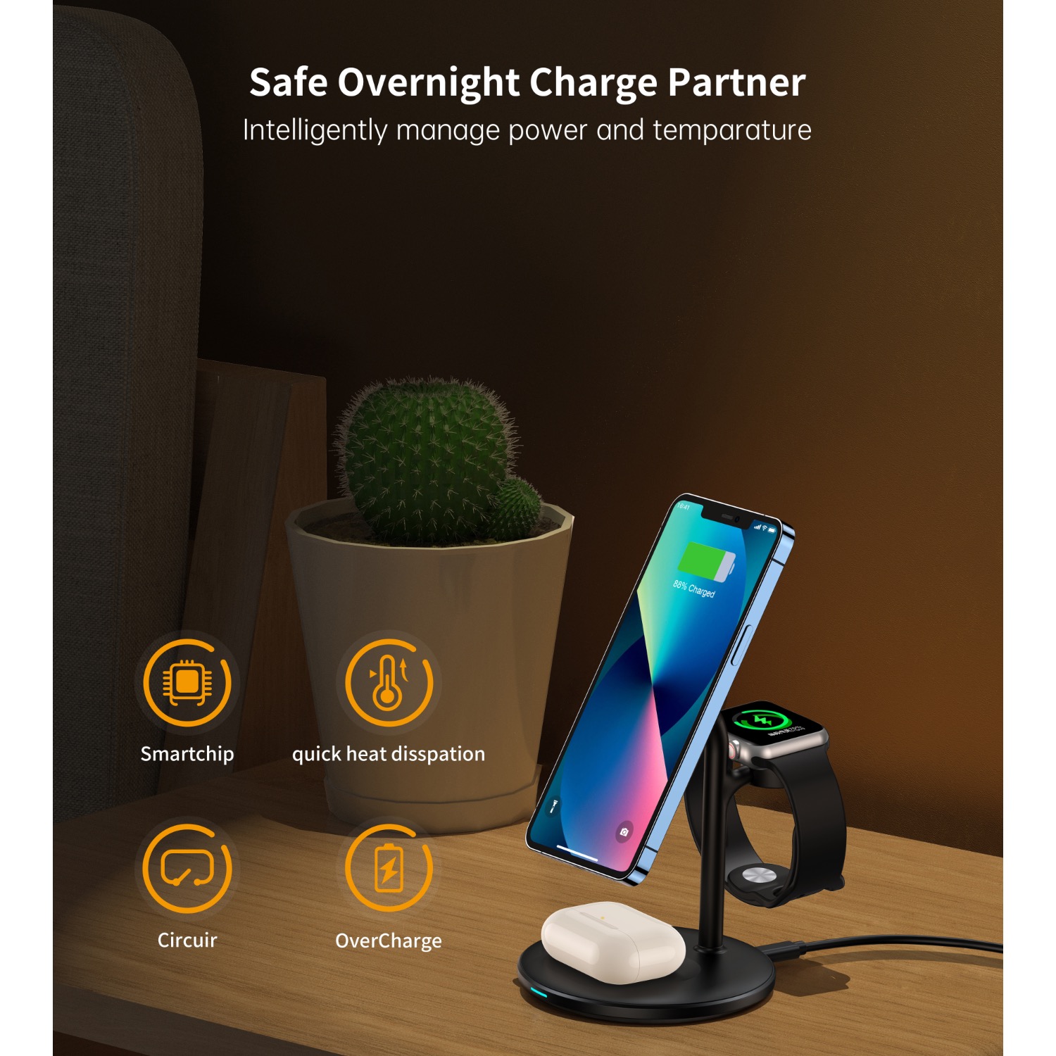 Choetech Fast Wireless 3 In 1 Magnetic Charging Stand T585-F 15W - Black - Image 147