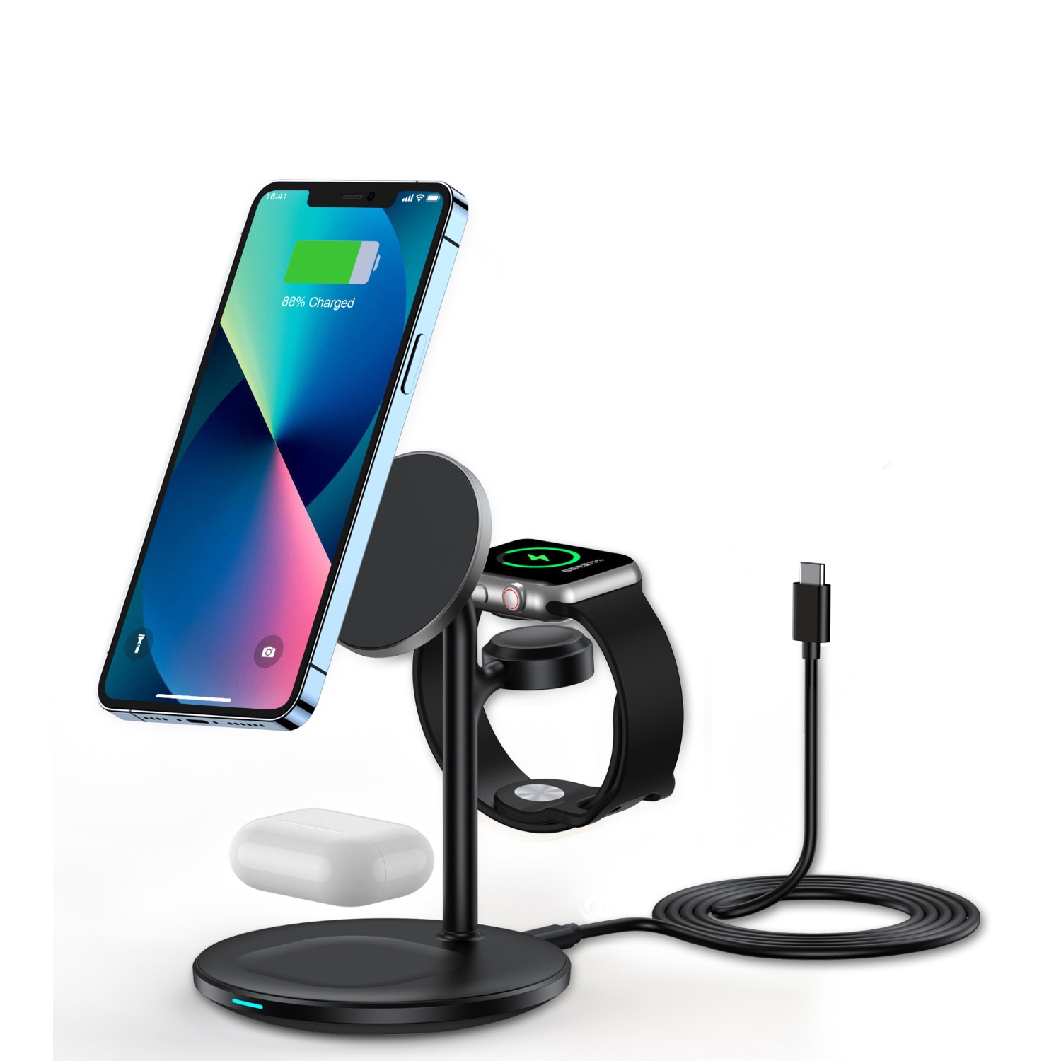 Choetech Fast Wireless 3 In 1 Magnetic Charging Stand T585-F 15W - Black - Image 153