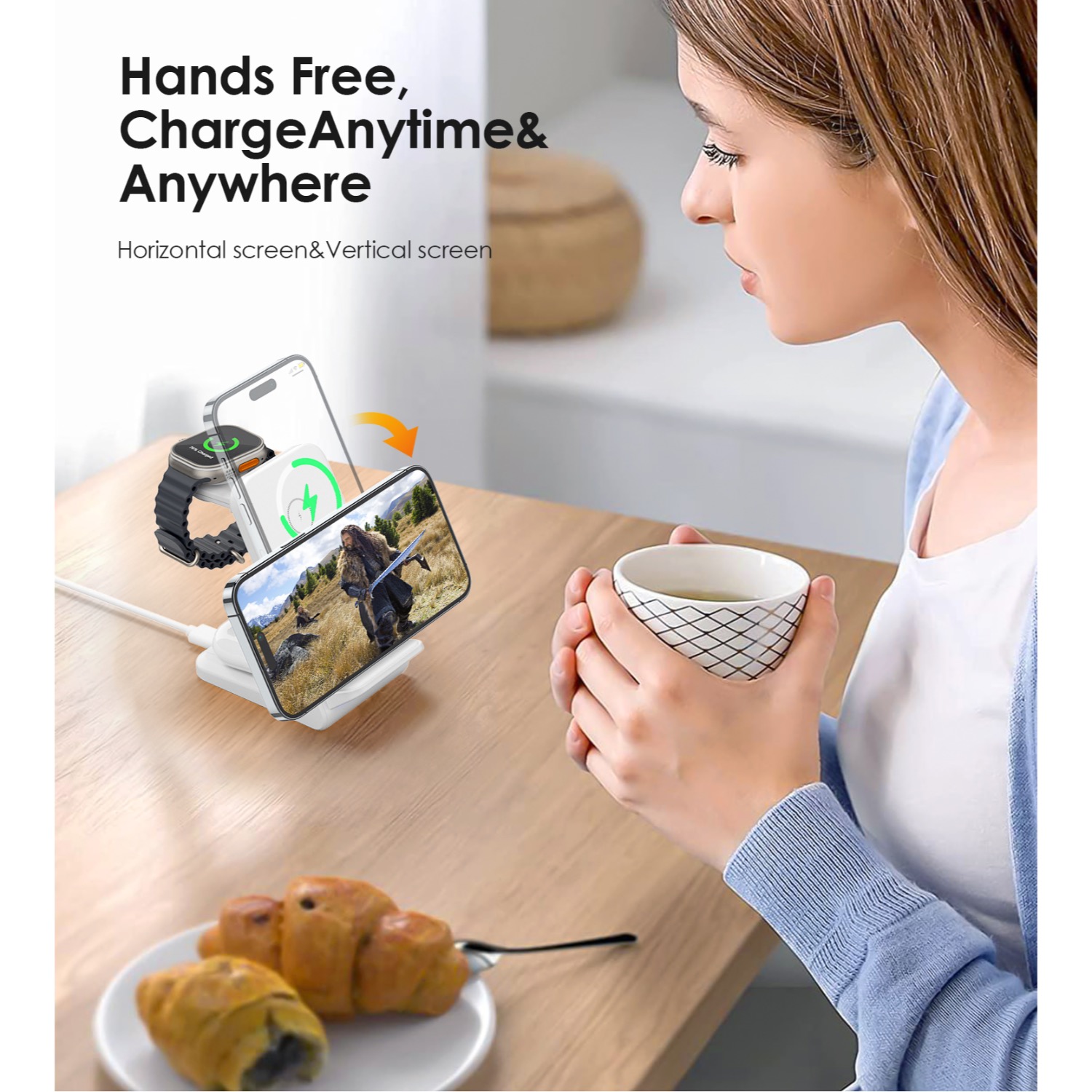Choetech Fast Wireless 4 In 1 Magnetic Charging Stand T608-F 15W - White - Image 117