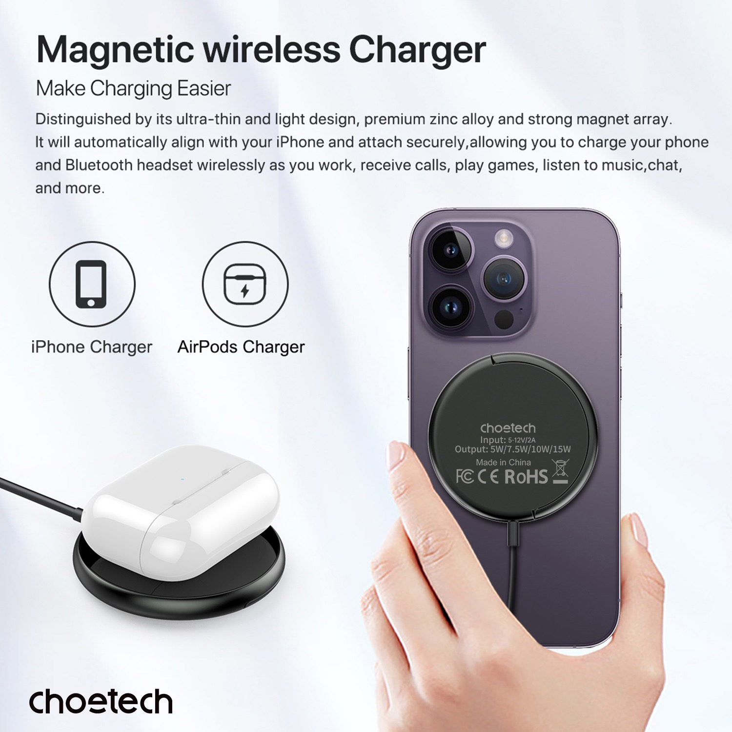 Choetech Fast Wireless Charger With Stand T697-F 15W - Black - Image 56