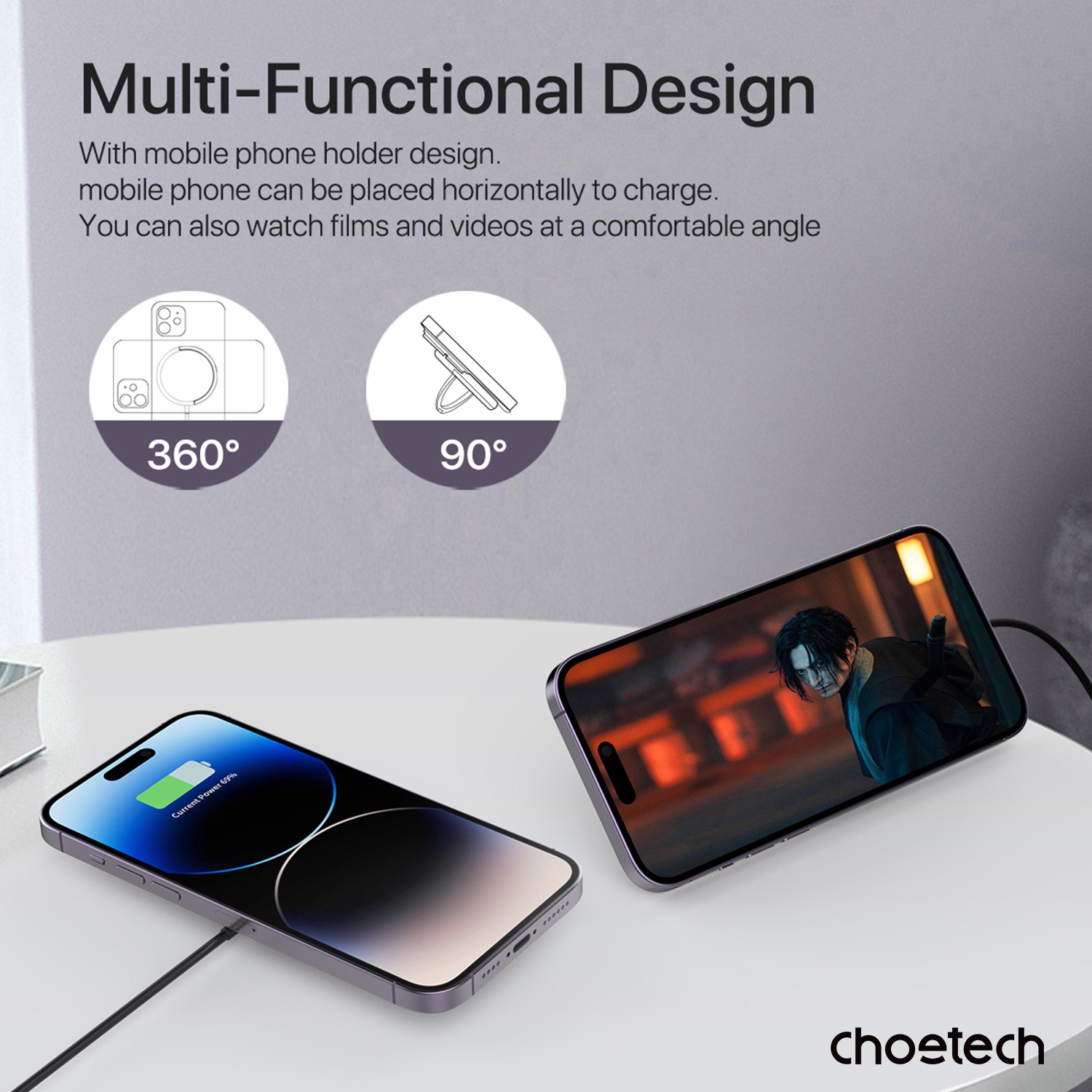 Choetech Fast Wireless Charger With Stand T697-F 15W - Black - Image 68