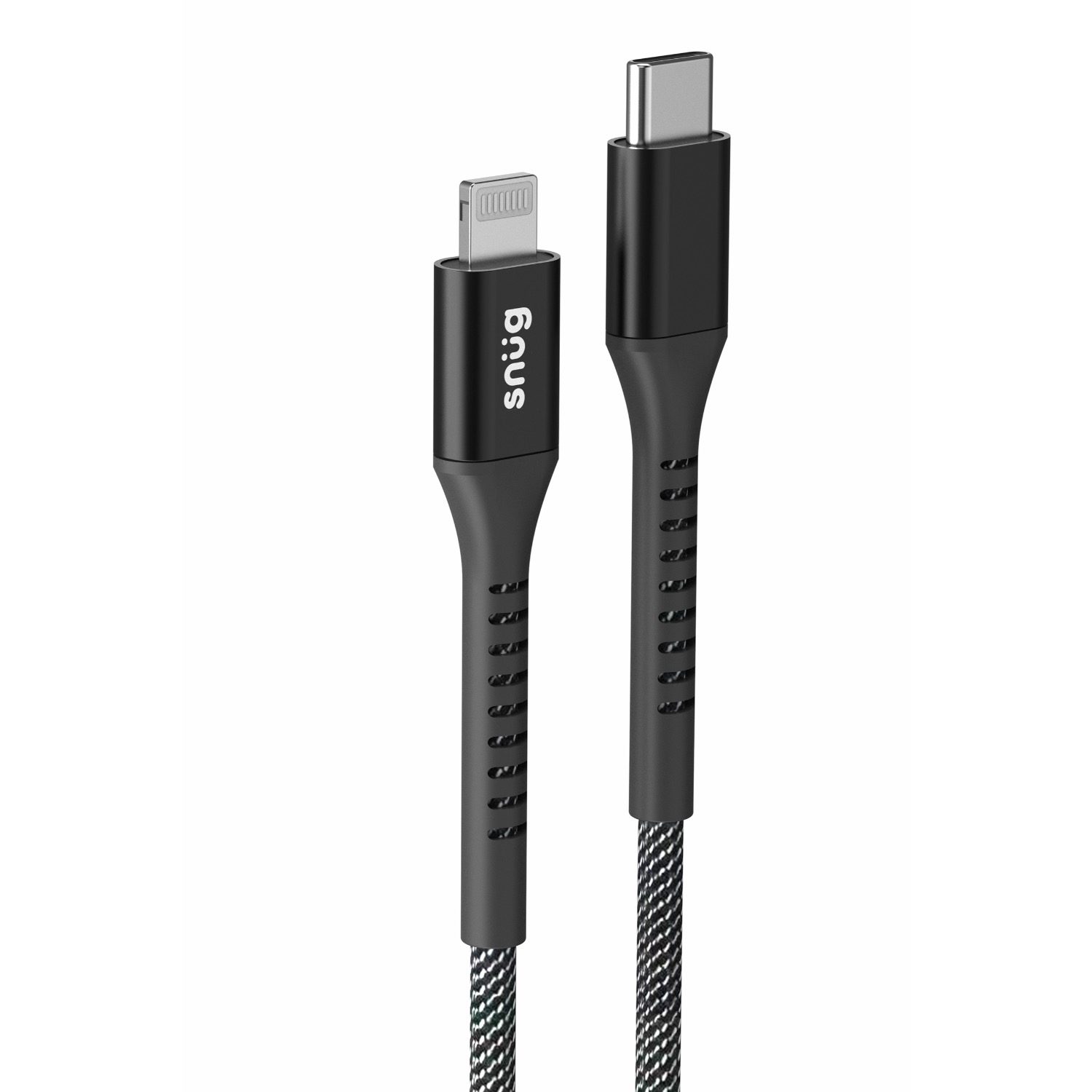 Snug Type-C To MFI Nylon Braided Cable 60W - 1.2 Metre - Black/Silver - Image 60