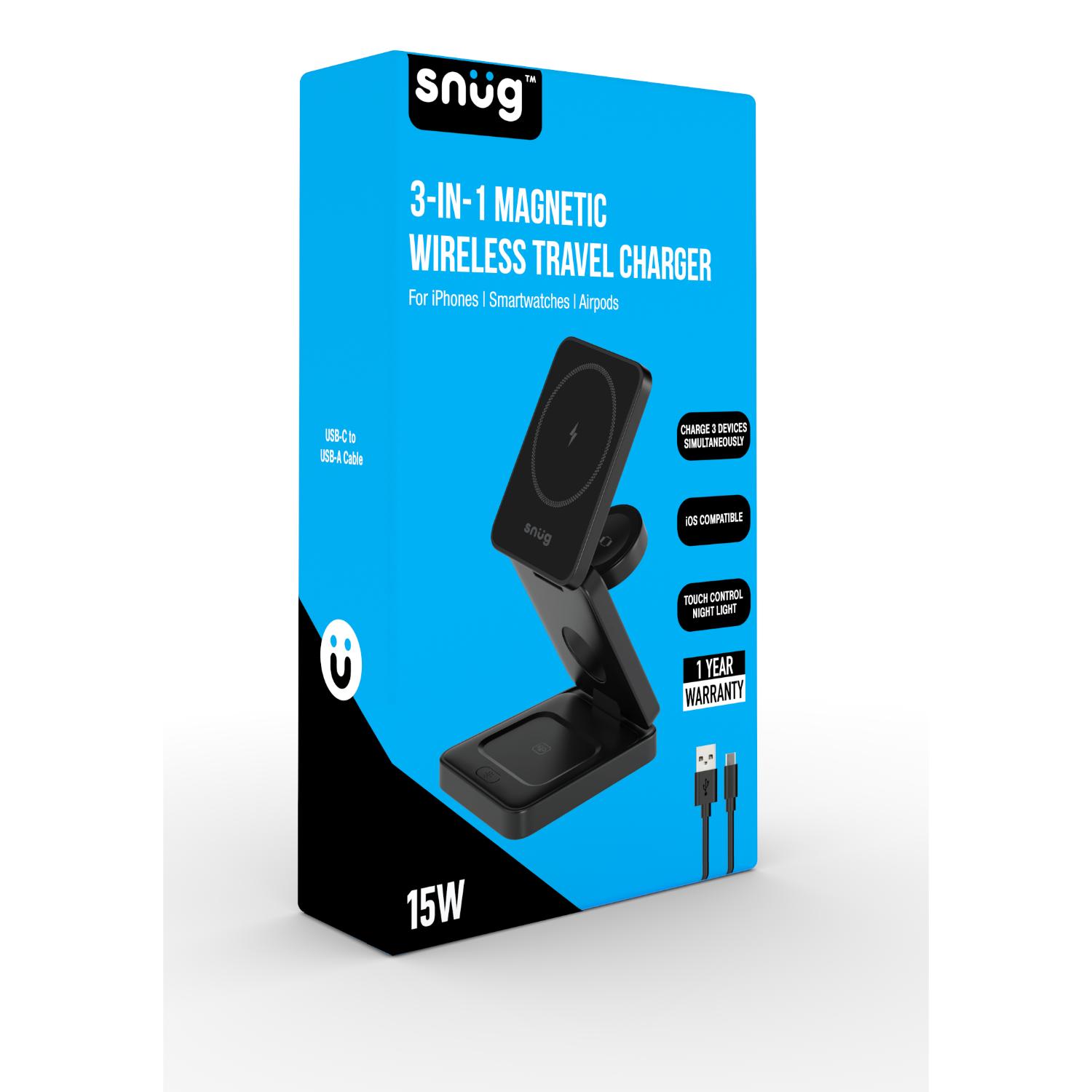 Snug 3-In-1 Magnetic Wireless Travel Charger 15W - Black - Image 65