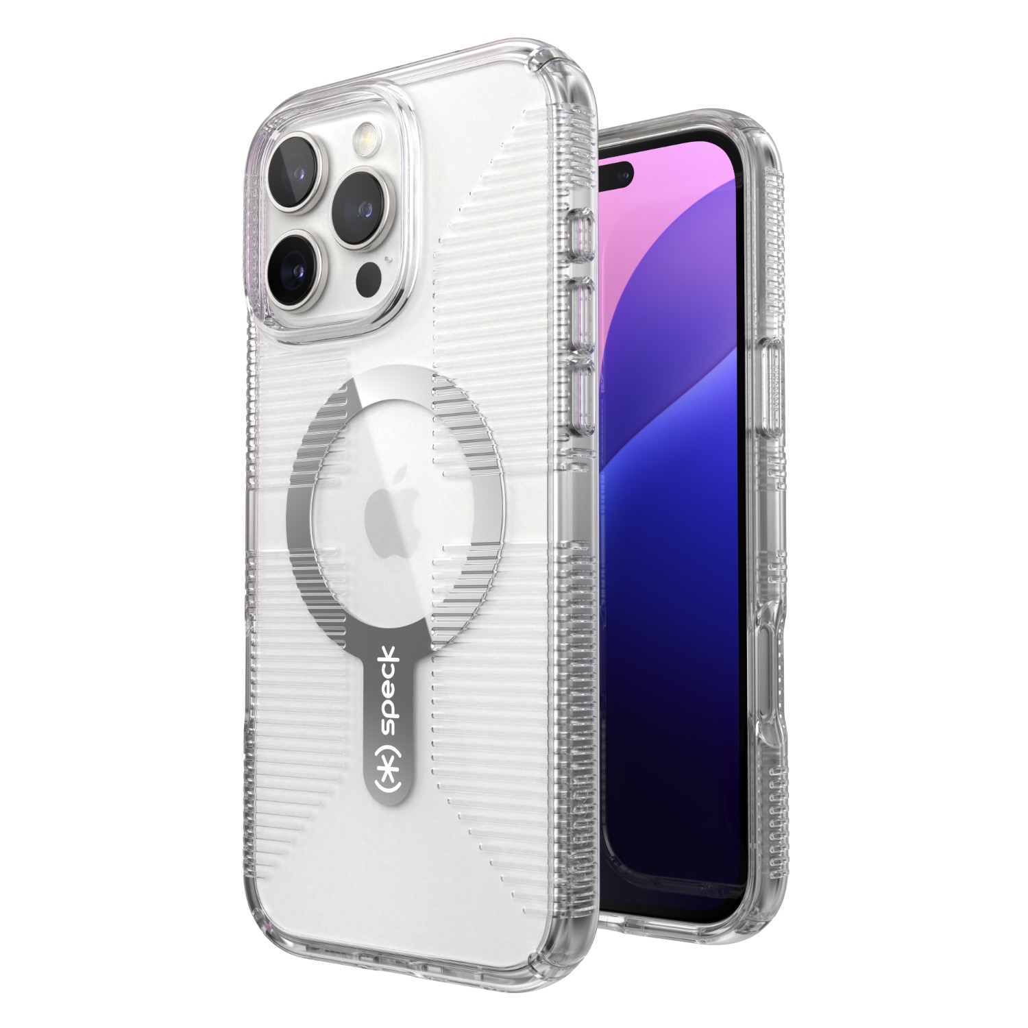 Speck Gemshell Grip MagSafe Case - Apple iPhone 16 Pro Max - Clear & Chrome - Image 68