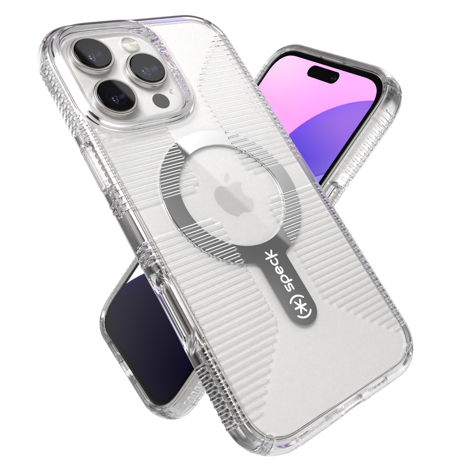 Speck Gemshell Grip MagSafe Case - Apple iPhone 16 Pro Max - Clear & Chrome - Image 60