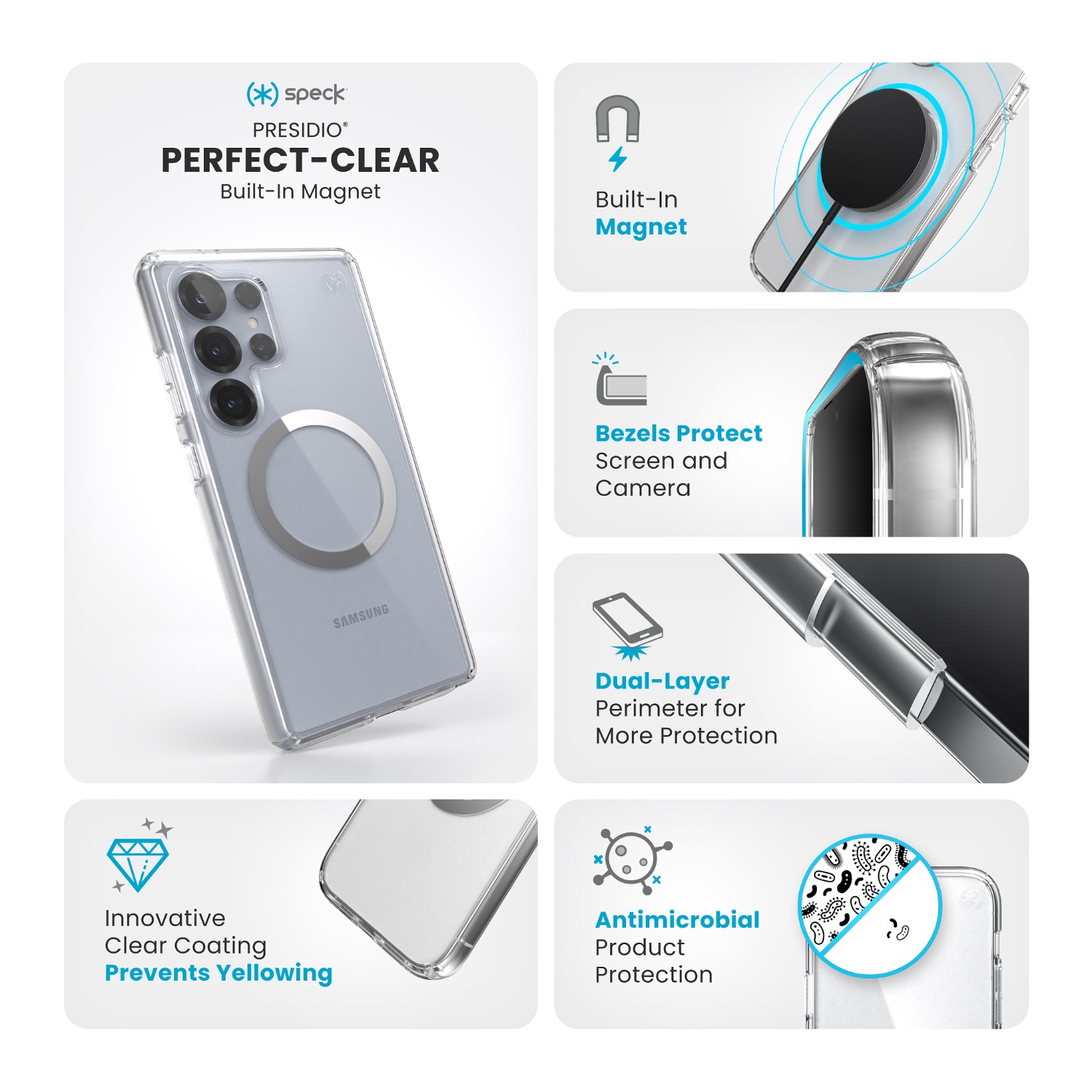 Speck Presidio Perfect Clear Magnet Case - Samsung Galaxy S25 Ultra - Clear & Chrome - Image 151