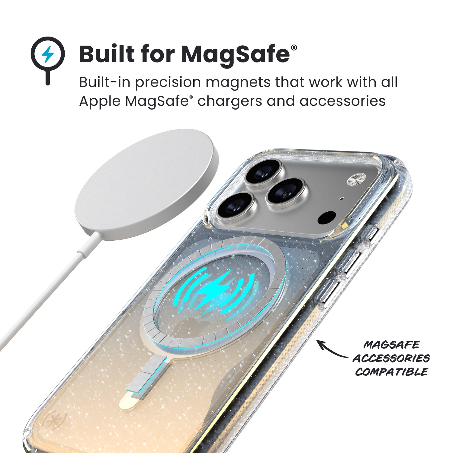 Speck Presidio Lux MagSafe Case - Apple iPhone 17 Pro - Silver Glitter - Image 76