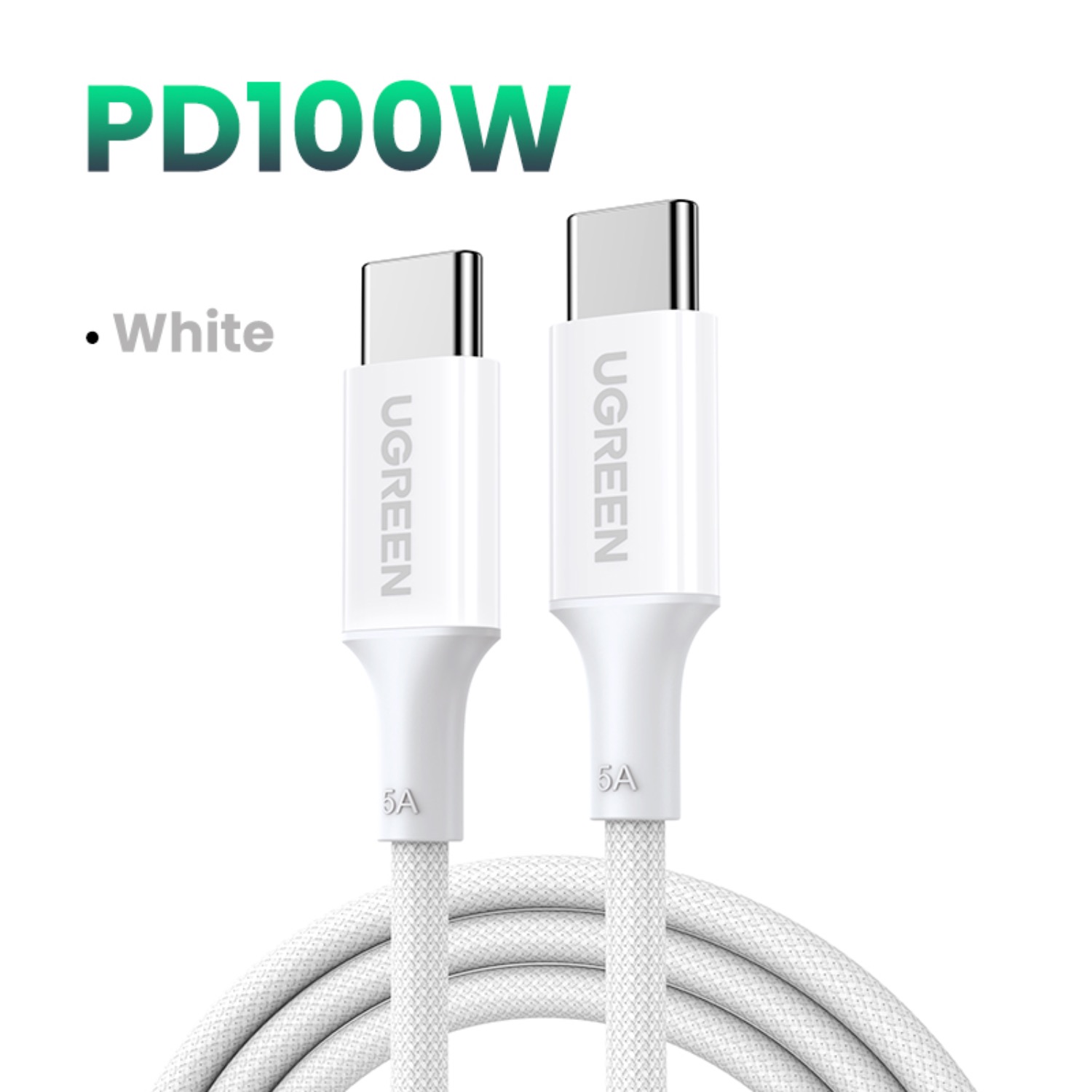 UGREEN Type-C To Type-C Braided Cable 100W 2 Metre - White - Image 3