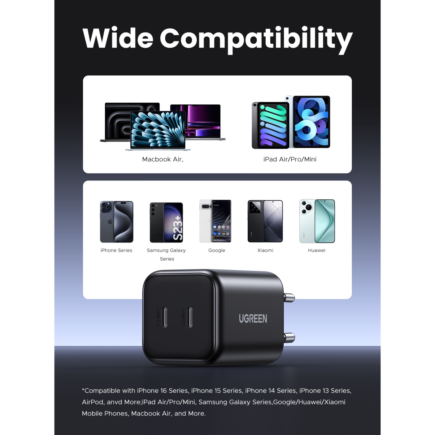 UGREEN 2 Port Type-C PD Wall Charger 45W - Black - Image 22