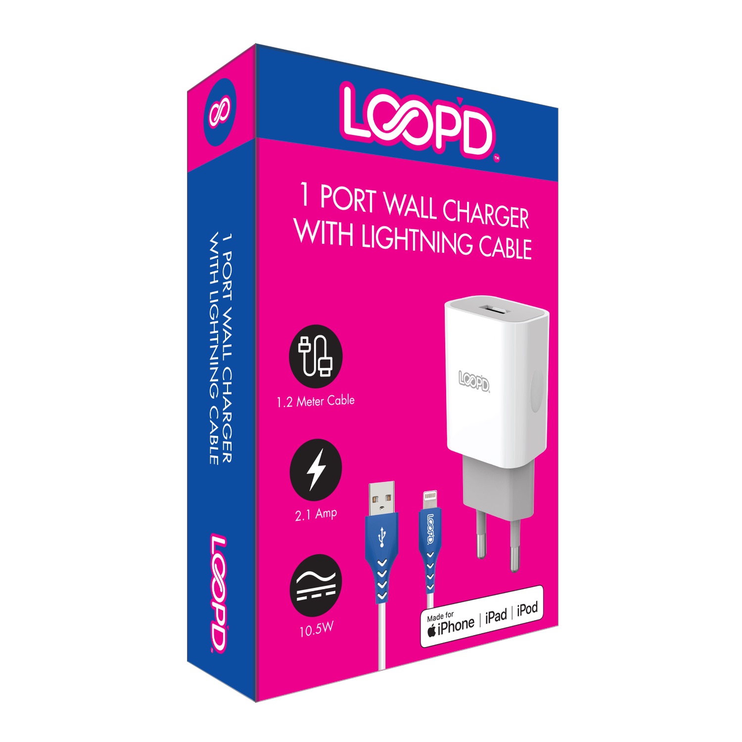 LOOPD 1 Port Home Charger With MFI Lightning Cable 10.5W - Image 16