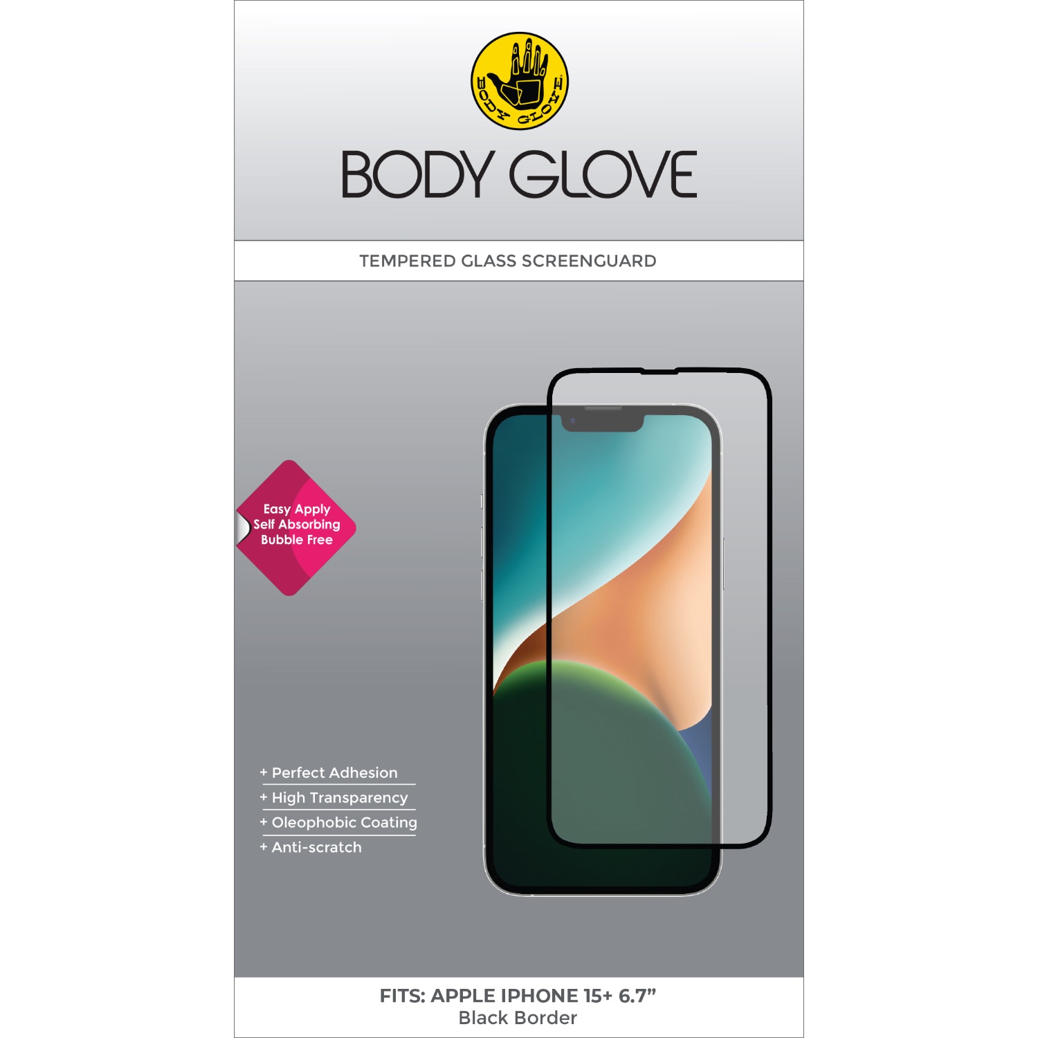 Body Glove Tempered Glass Screen Protector - Apple iPhone 16 Plus / iPhone 15 Plus - Black Border - Image 59