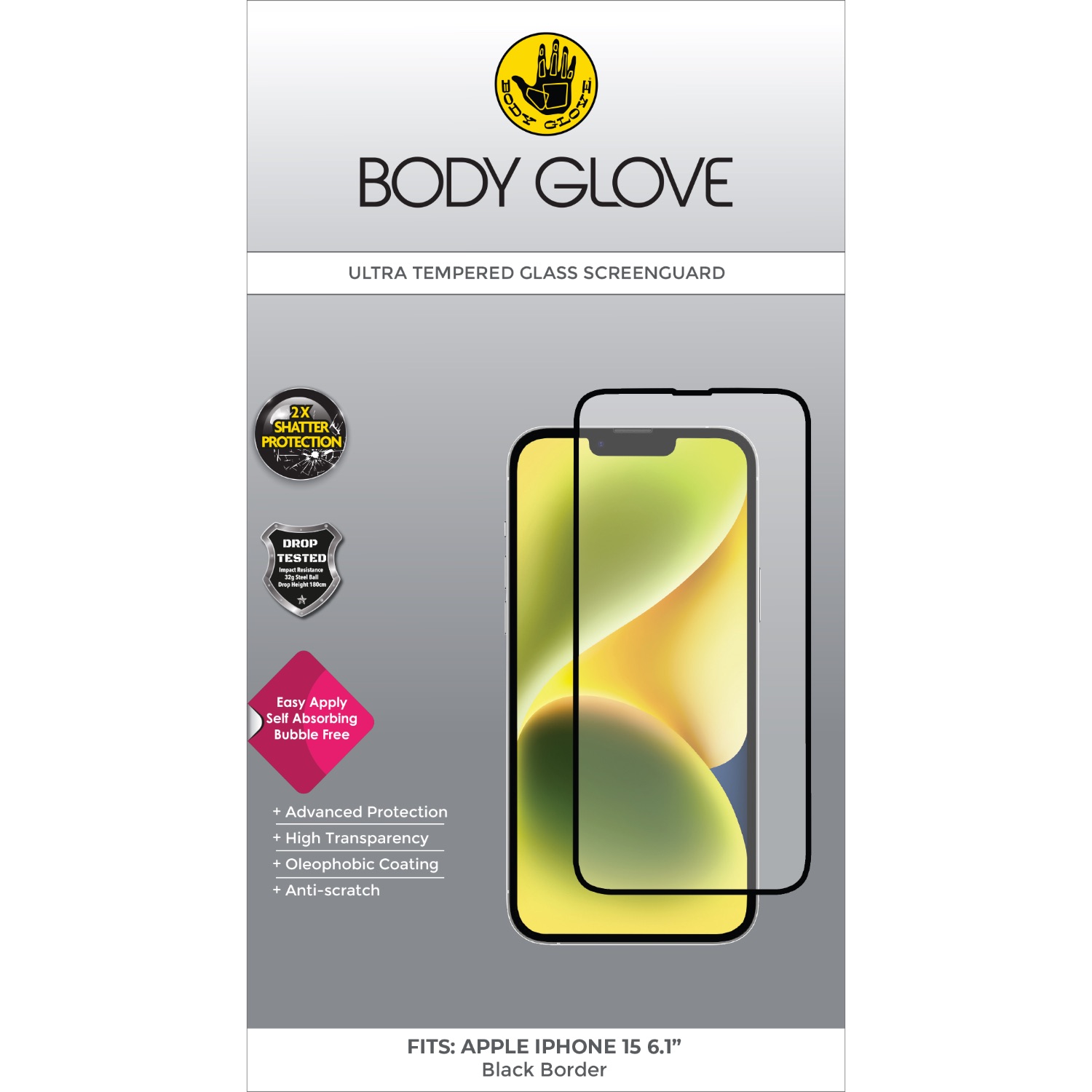 Body Glove Ultra Tempered Glass Screen Protector - Apple iPhone 15 - Image 61