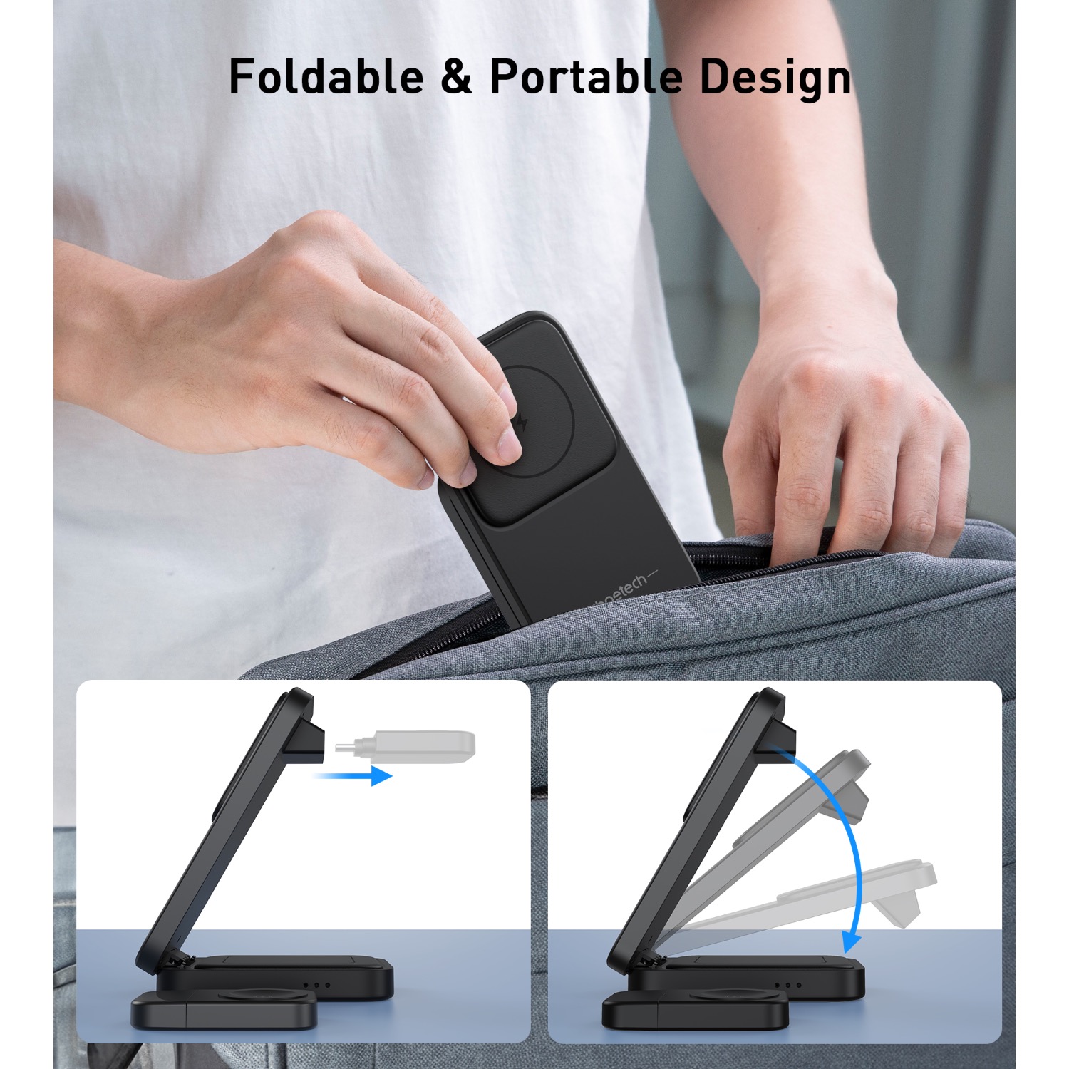 Choetech Fast Wireless 3 In 1 Magnetic Charging Stand T611-F 15W - Black - Image 167