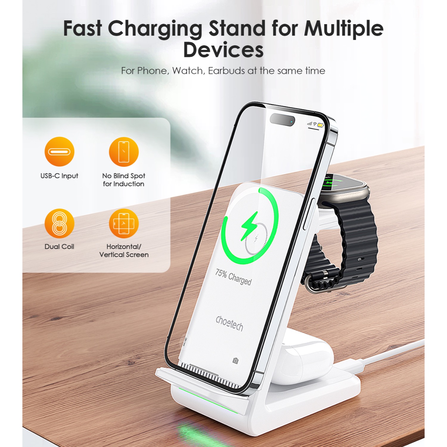 Choetech Fast Wireless 4 In 1 Magnetic Charging Stand T608-F 15W - White - Image 140