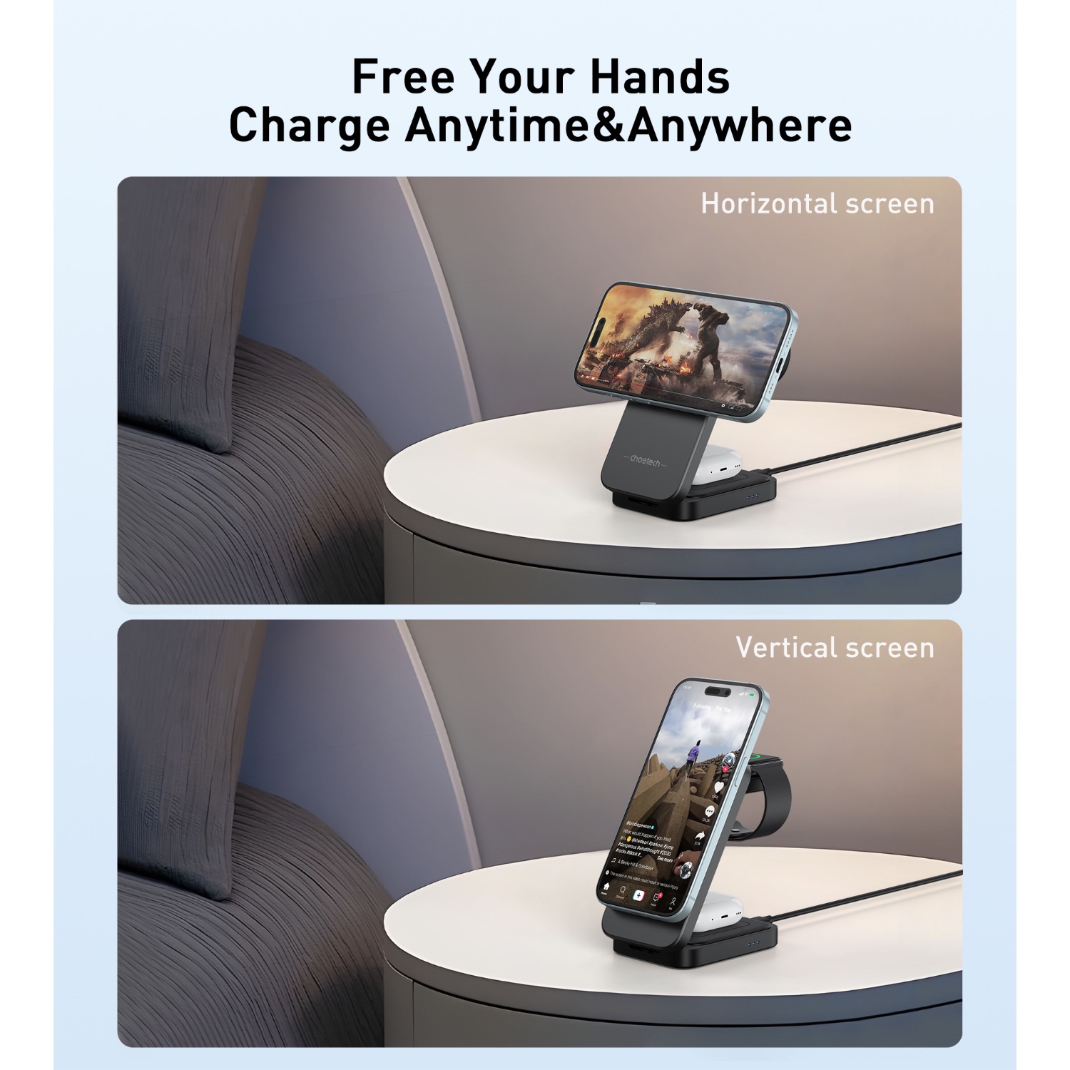 Choetech Fast Wireless 3 In 1 Magnetic Charging Stand T611-F 15W - Black - Image 180
