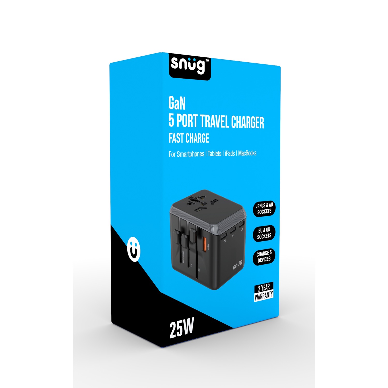 SNUG 5 Port Universal Travel Adapter - 25W - Black - Image 30