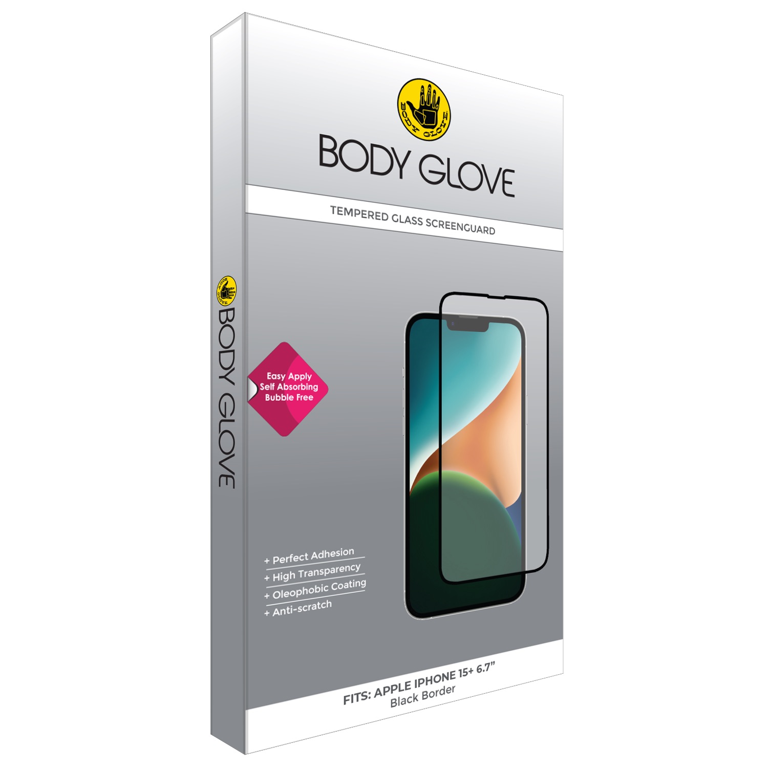 Body Glove Tempered Glass Screen Protector - Apple iPhone 16 Plus / iPhone 15 Plus - Black Border - Image 67