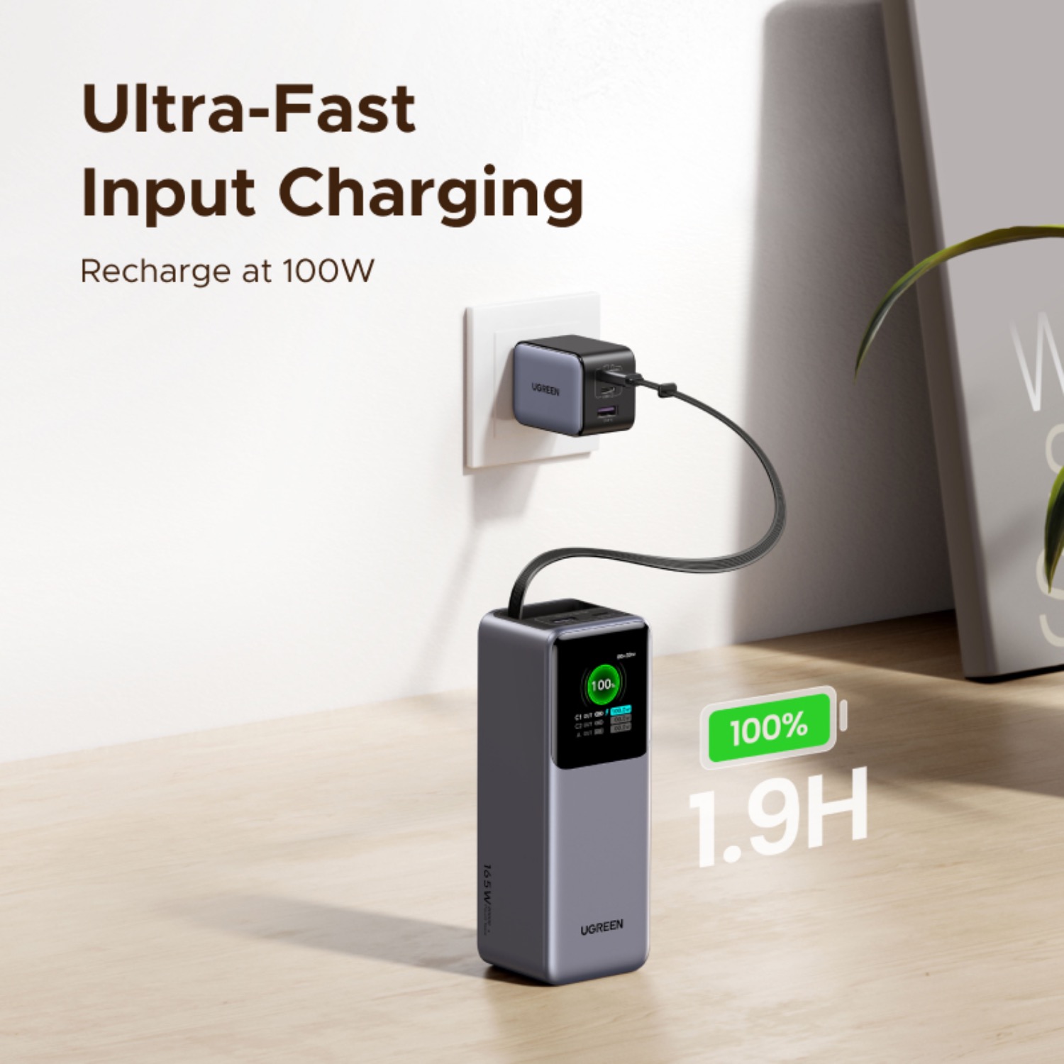 UGREEN Power Bank With Retractable Cable 165W - Grey - Image 162