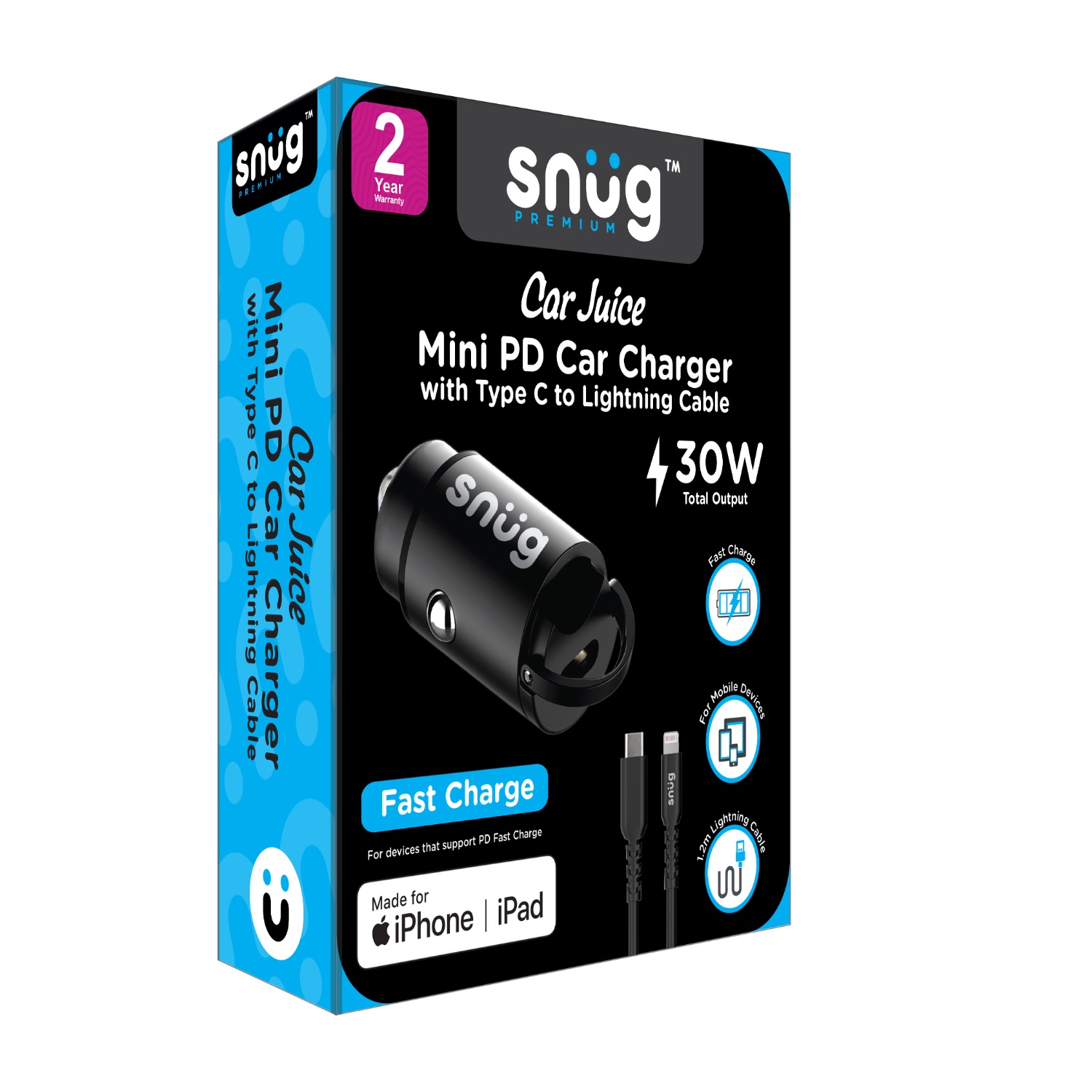 Snug Mini PD Port Car Charger With Lightning Cable - 30W - Image 18