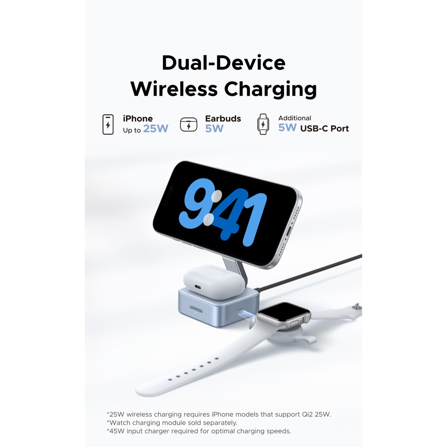 UGREEN 2-In-1 Magnetic Wireless Charger 25W - Silver - Image 49
