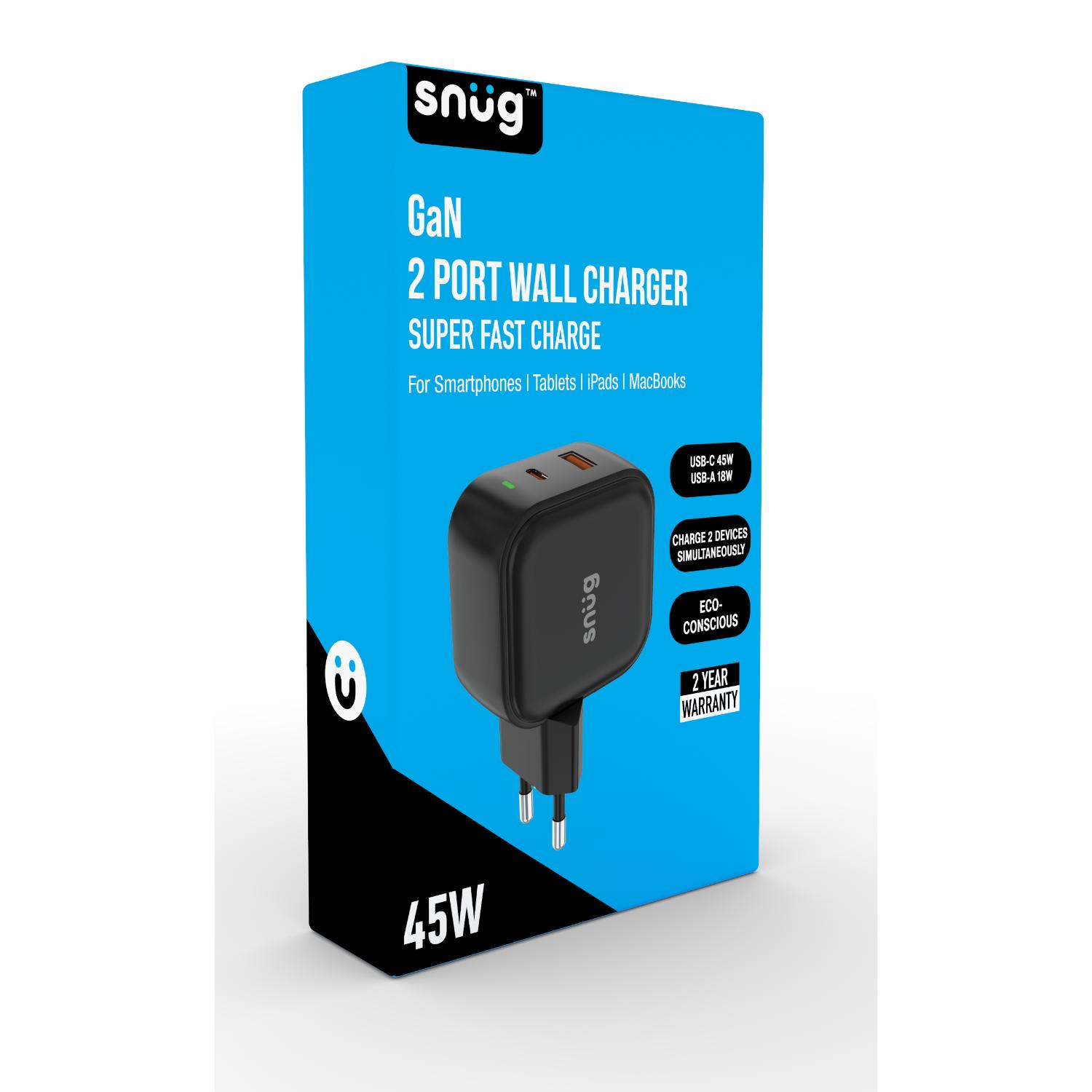 Snug USB/Type-C Wall Charger 45W - Black - Image 3