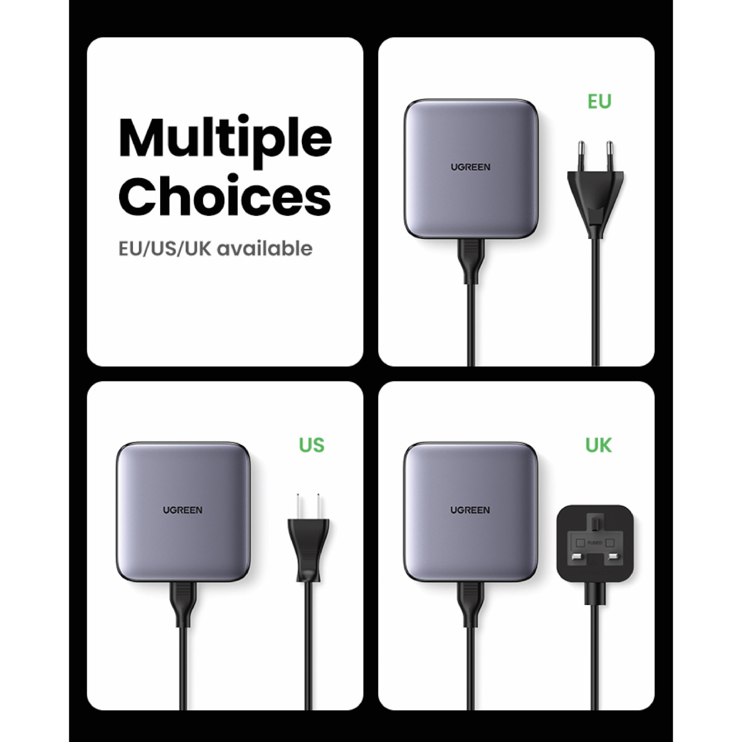 UGREEN 4 Port GaN Wall Charger With Cable - Grey - Image 22