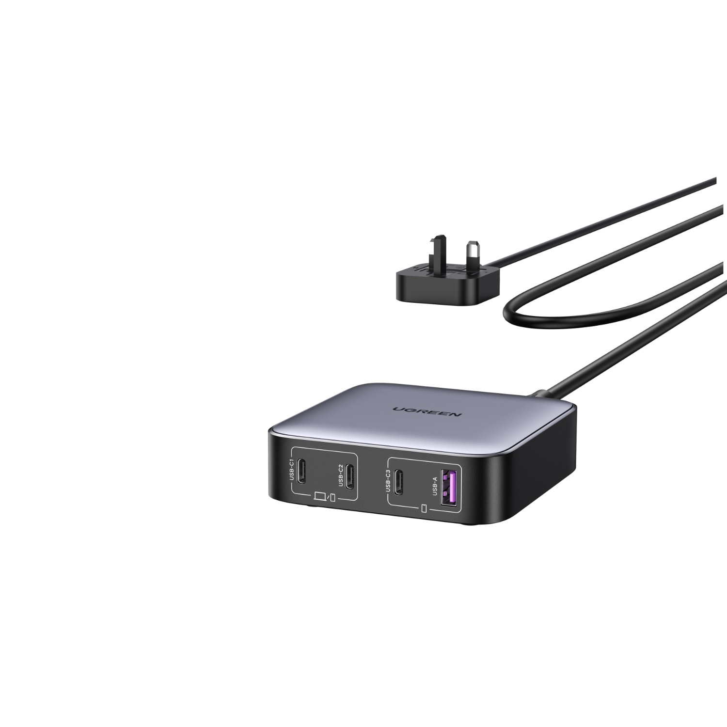 UGREEN 4 Port GaN Wall Charger With Cable - Grey - Image 3