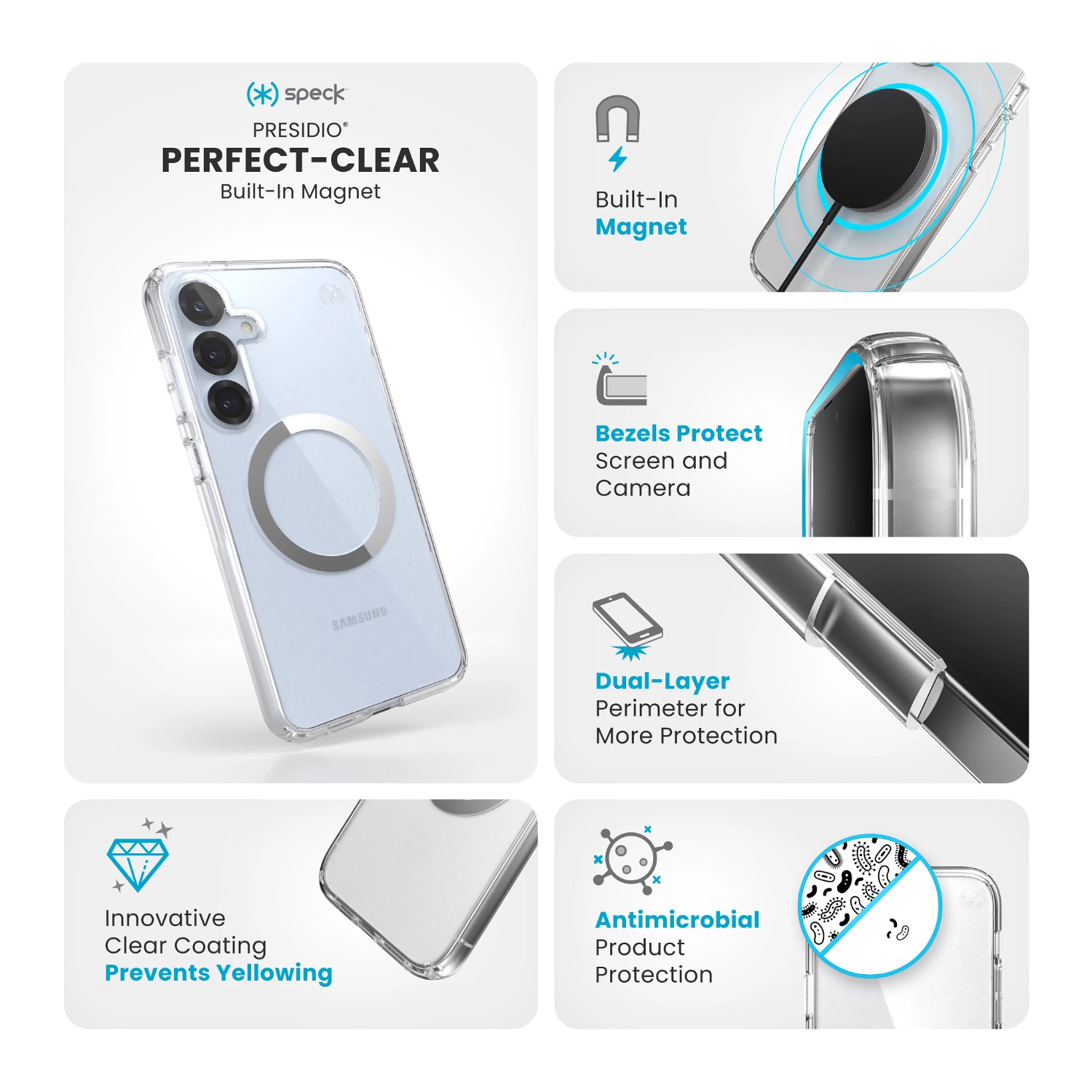 Speck Presidio Perfect Clear Magnet Case - Samsung Galaxy S25+ - Clear & Chrome - Image 85