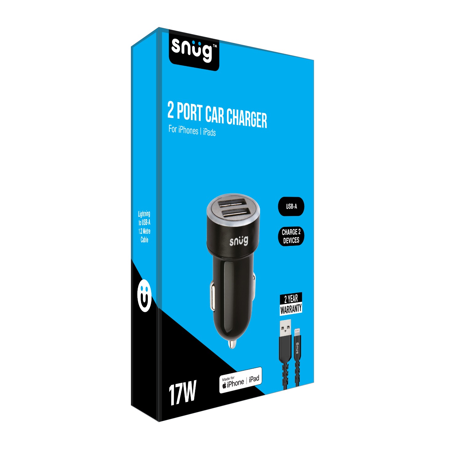 Snug Car Juice Dual USB Port Car Charger With Lightning Cable - 3.4A - Image 18