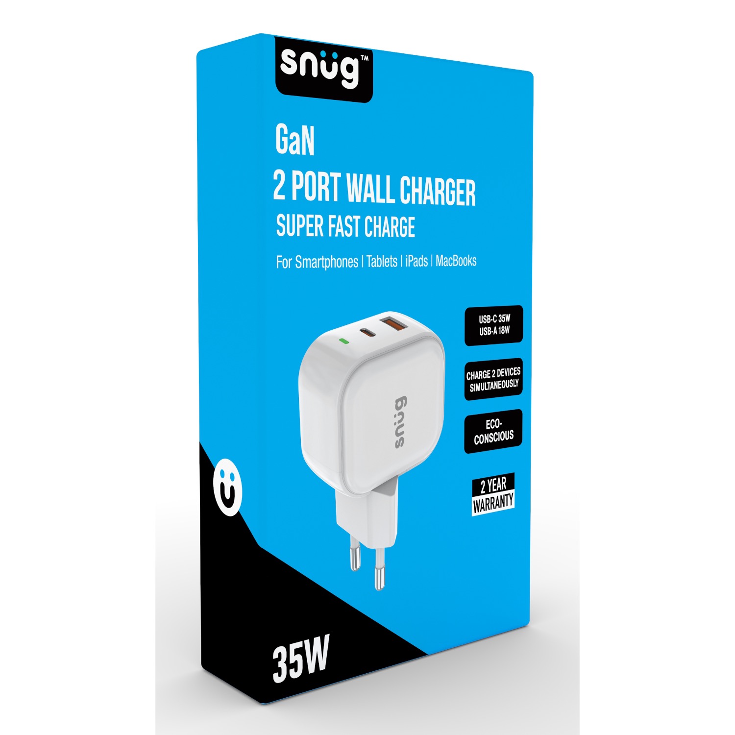Snug 2 Port USB/Type C Wall Charger 35W - White - Image 12