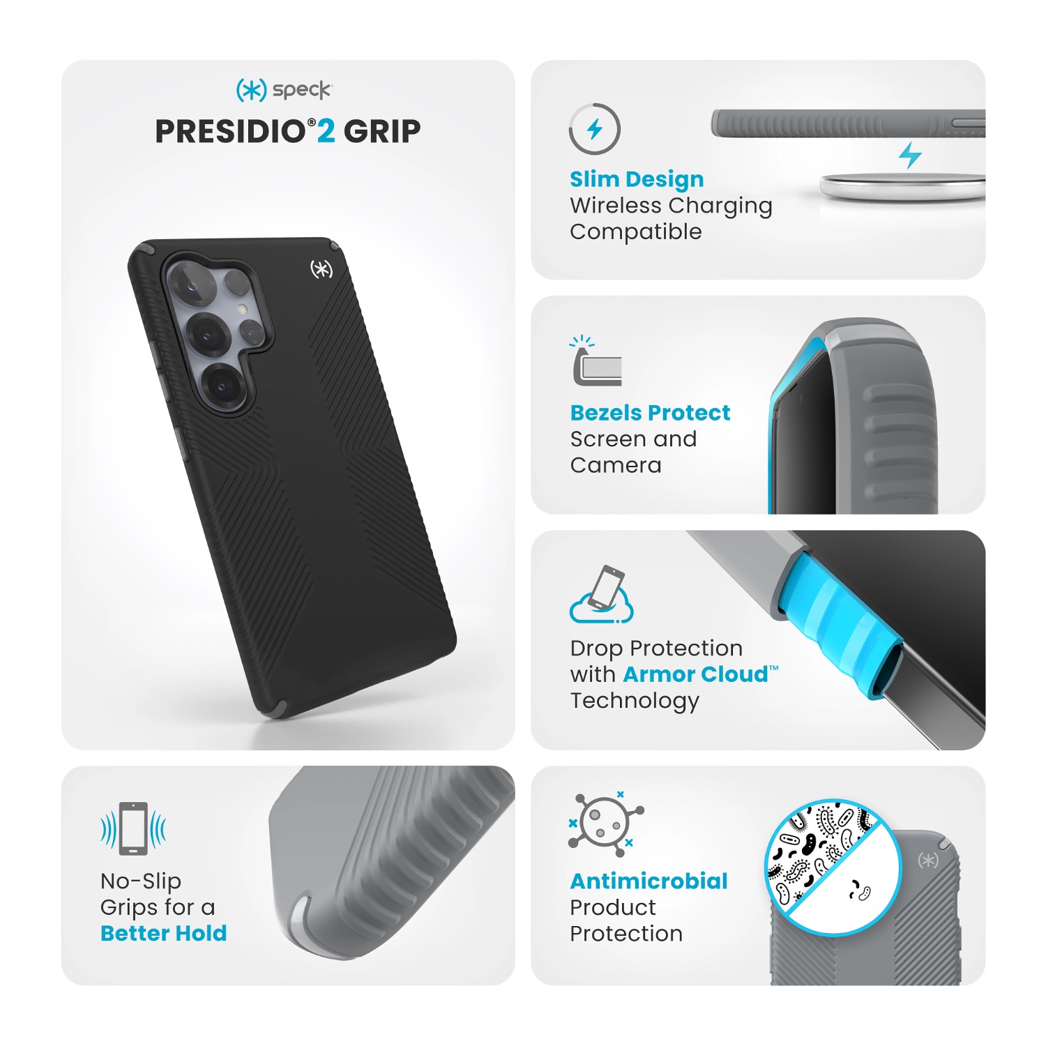 Speck Presidio2 Grip Case - Samsung Galaxy S25 Ultra - Black & Slate Grey - Image 18