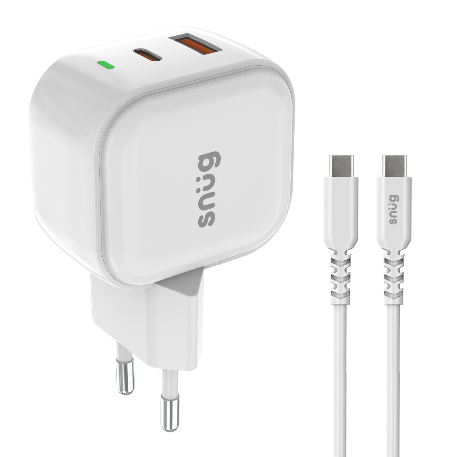 Snug USB/Type-C Wall Charger 35W with Type-C Cable – White