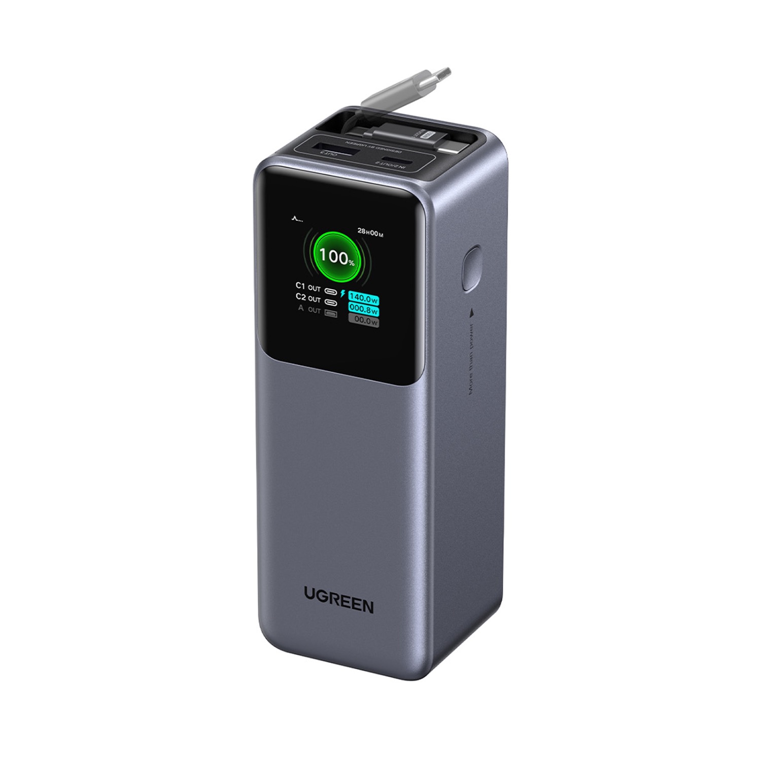 UGREEN Power Bank With Retractable Cable 165W - Grey - Image 157