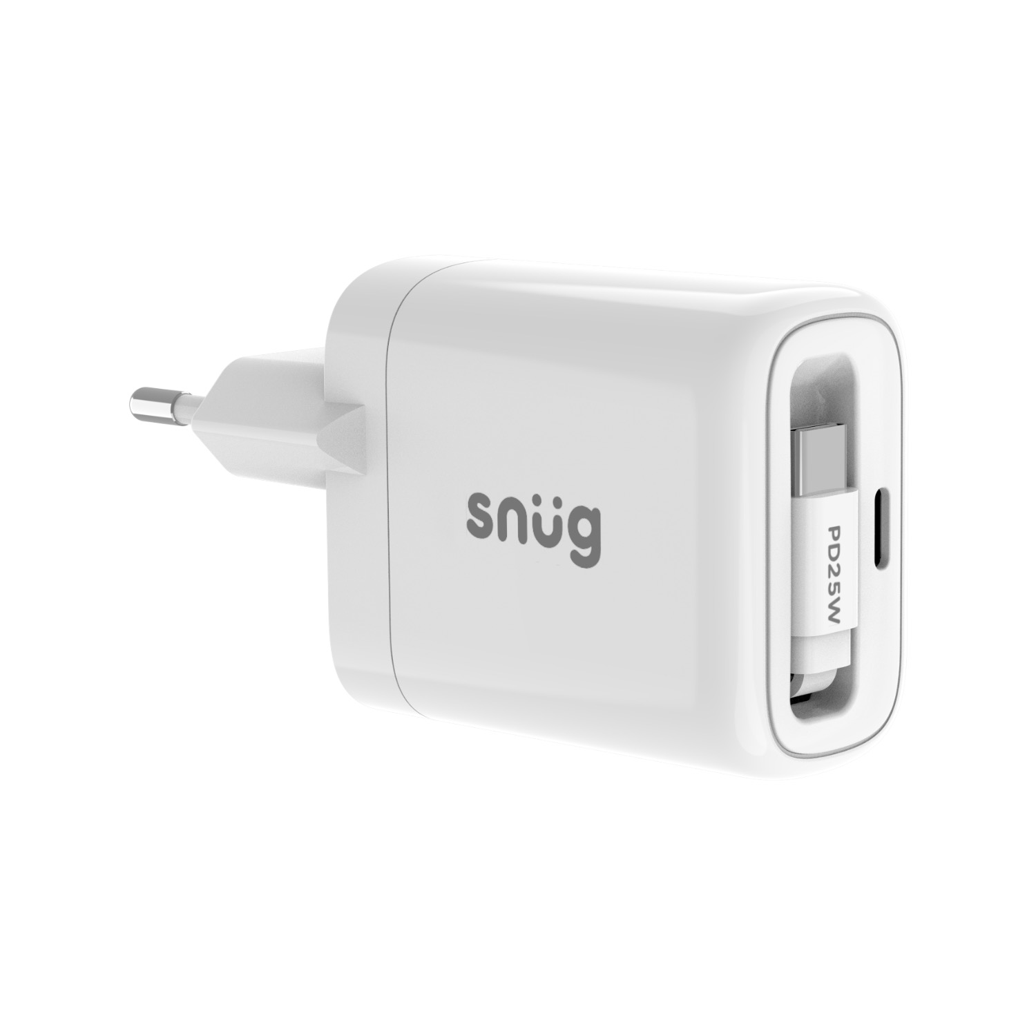 Snug 1 Port PD Charger With Retractable Cable - 25W - White - Image 73