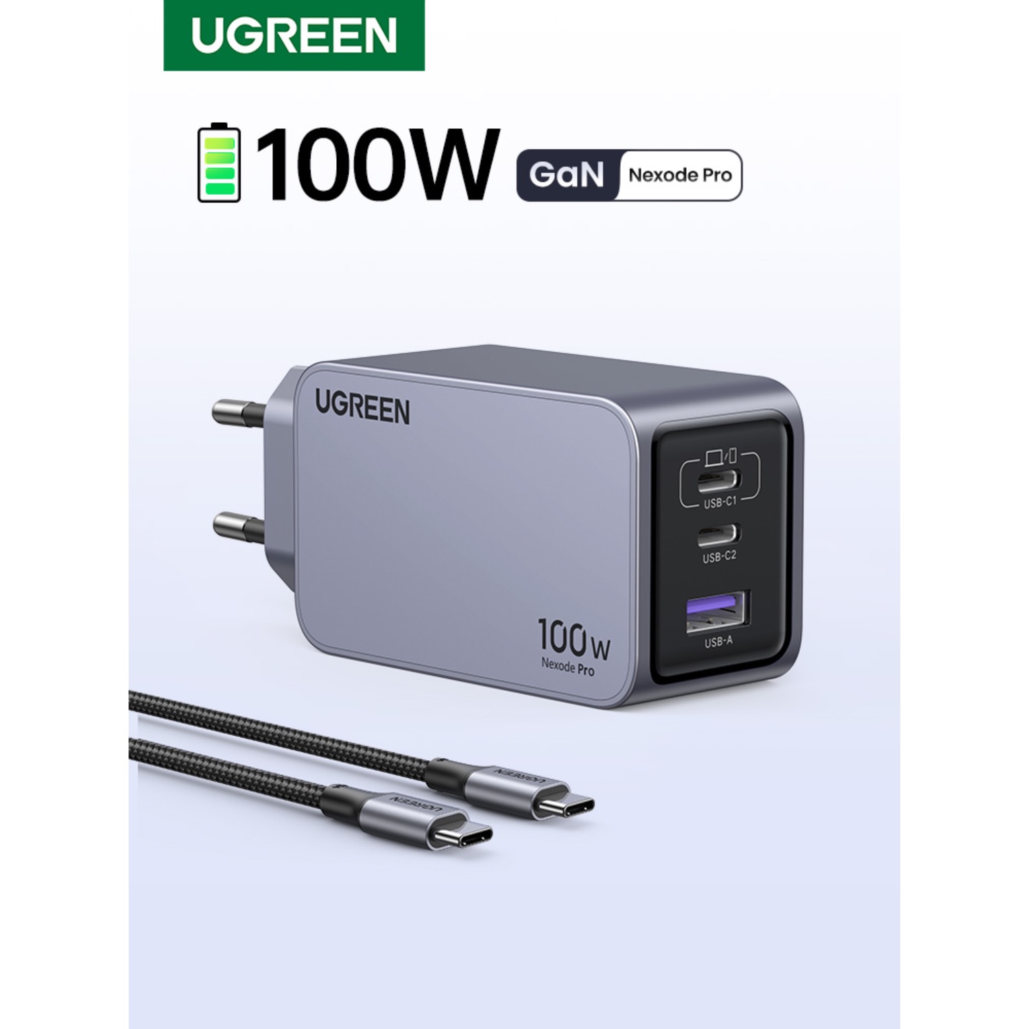 UGREEN 3 Port Wall Charger 100W With Cable - Grey - Image 7
