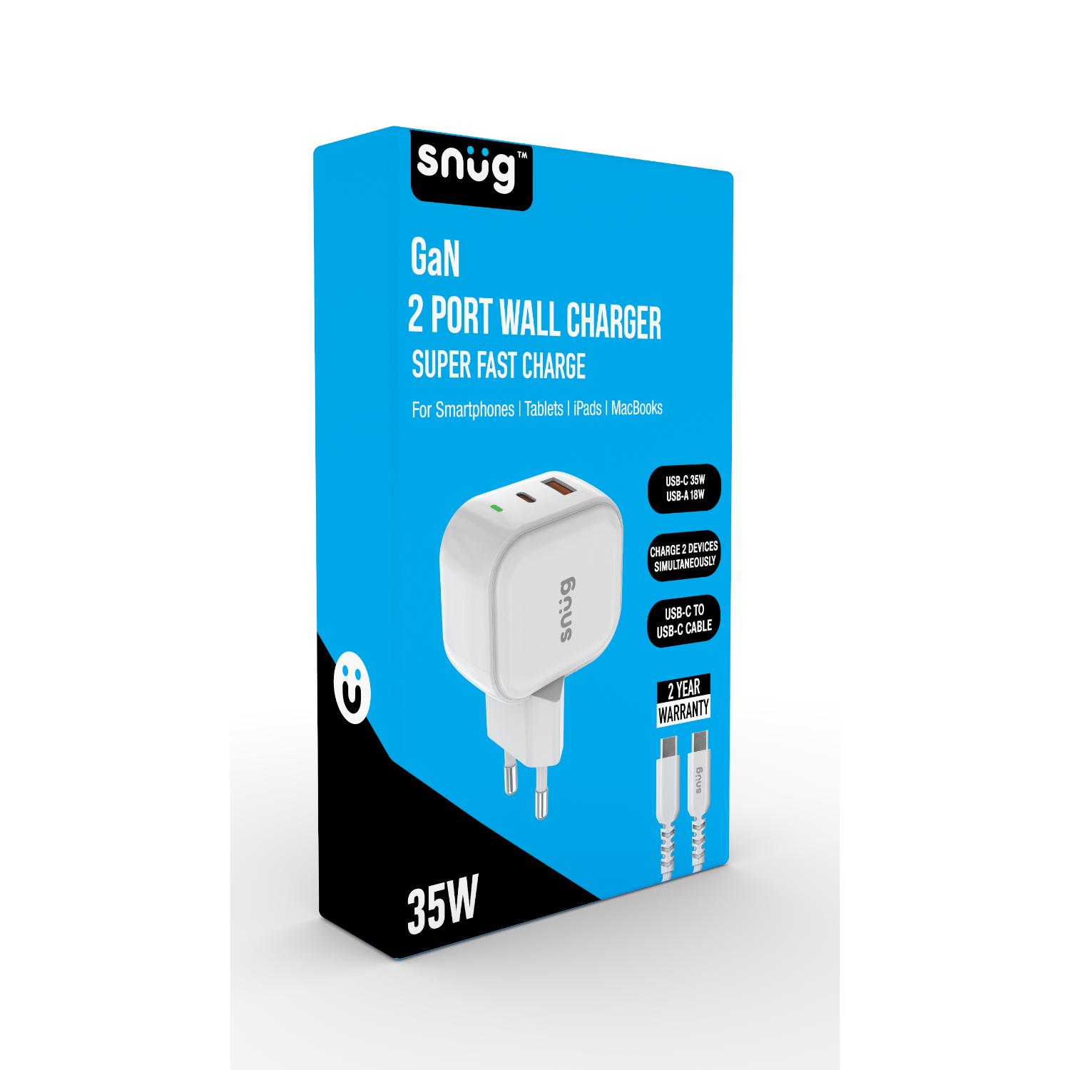 Snug USB/Type-C Wall Charger 35W with Type-C Cable - White - Image 6