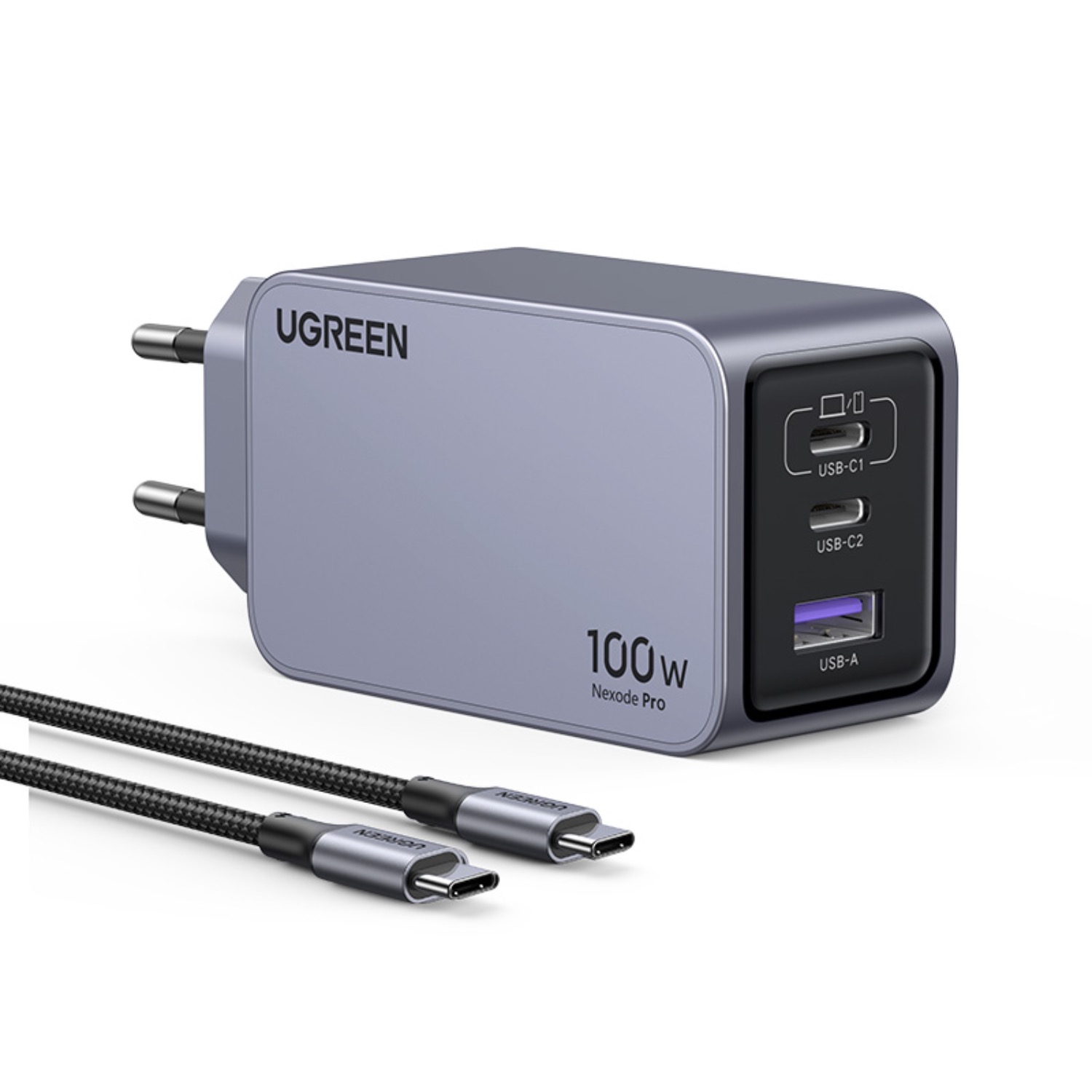UGREEN 3 Port Wall Charger 100W With Cable - Grey - Image 5