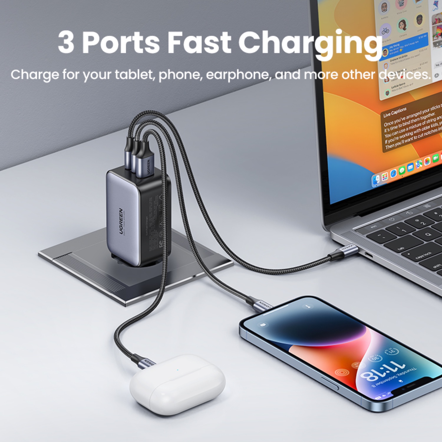 UGREEN 3 Port GaN PD Home Charger - 65W - Image 67