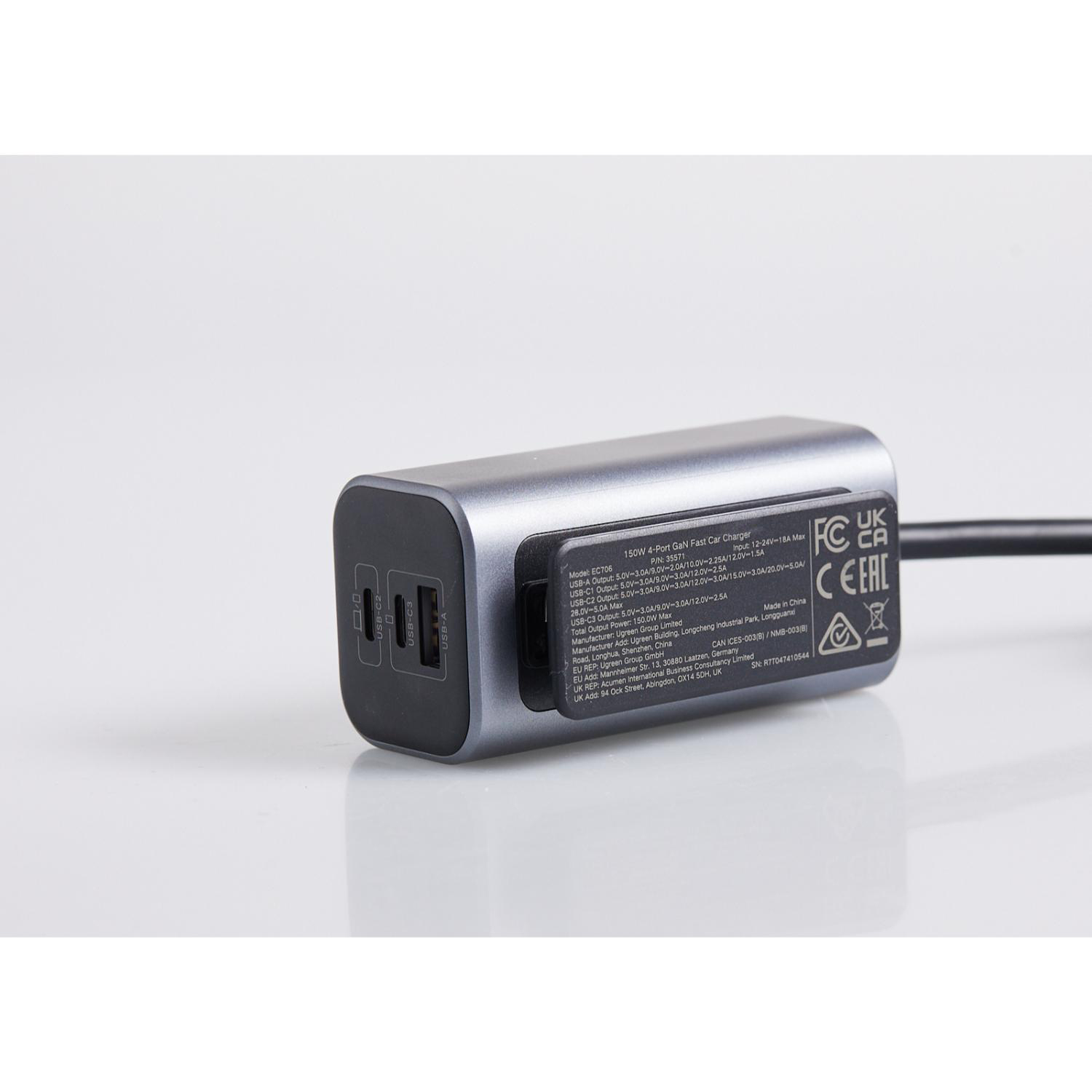 UGREEN GaN 4 Port Car Charger 150W - Grey & Black - Image 44