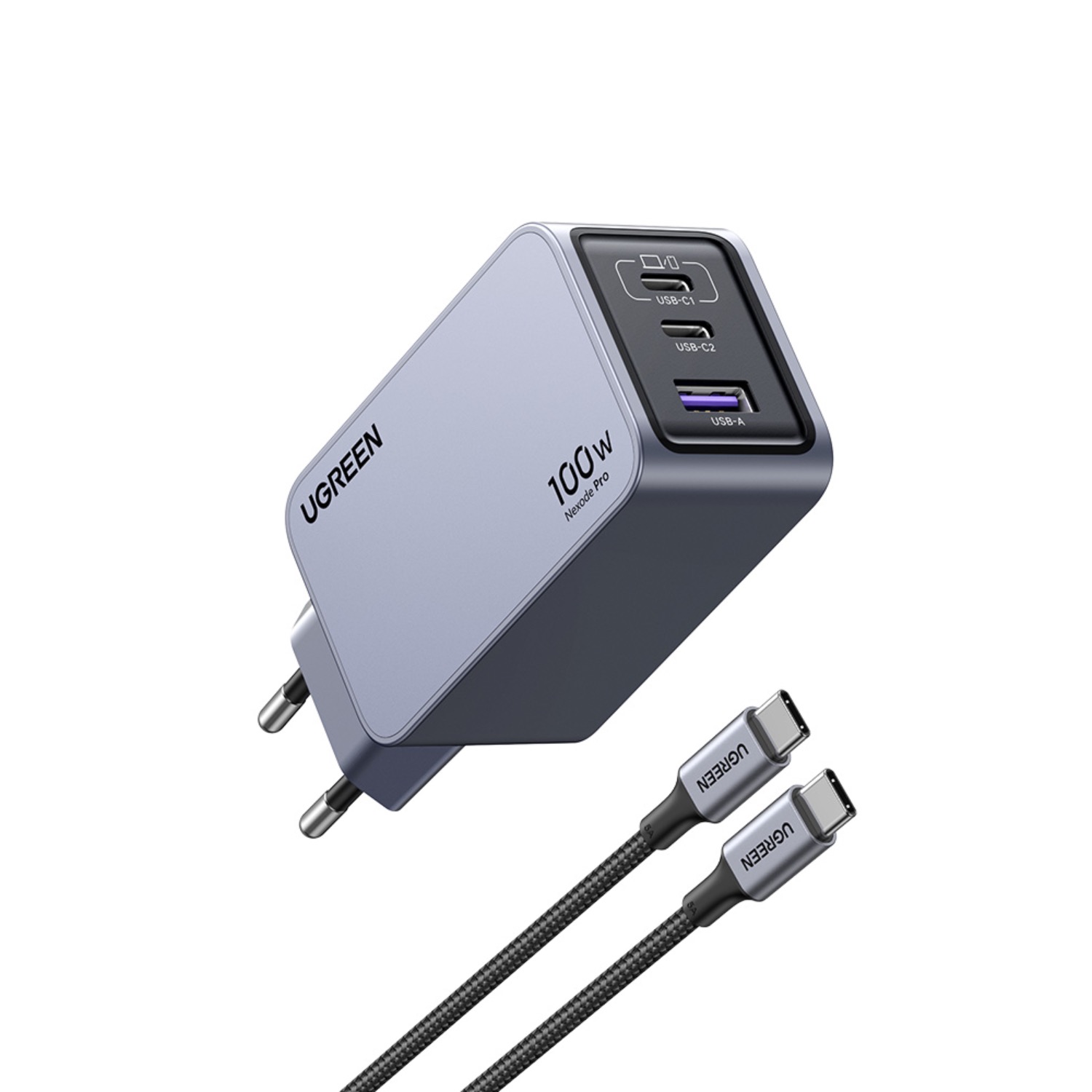 UGREEN 3 Port Wall Charger 100W With Cable - Grey - Image 6