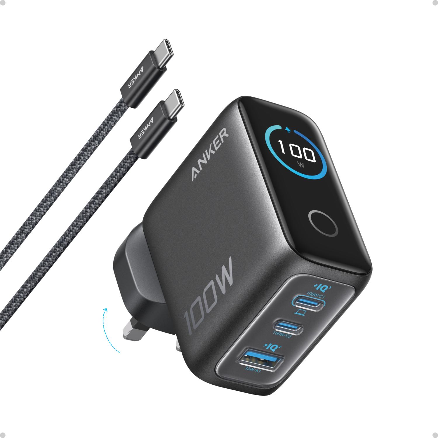 Anker 3 Port PD Wall Charger With Display 100W - Grey
