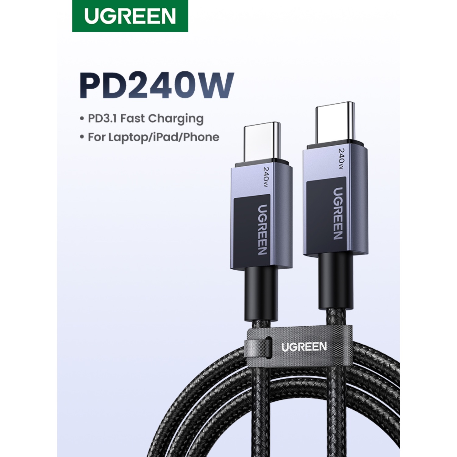 UGREEN Type-C To Type-C Braided Cable 240W 2 Metre - Grey - Image 15