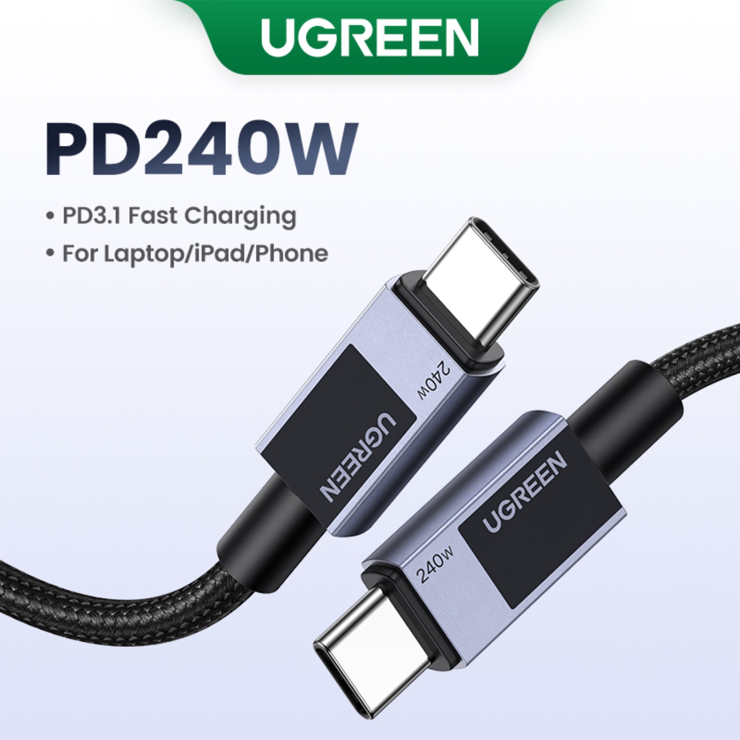 UGREEN Type-C To Type-C Braided Cable 240W 2 Metre - Grey - Image 13
