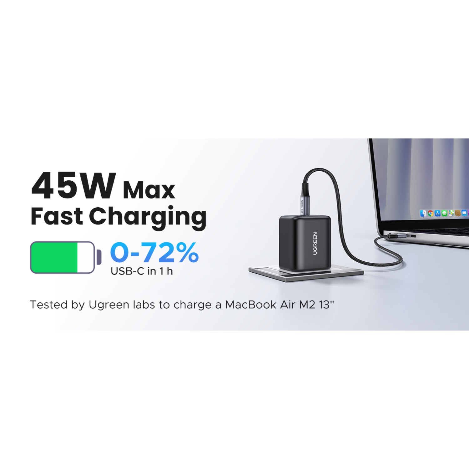 UGREEN 1 Port Type-C PD Wall Charger 45W With Cable - Black - Image 38