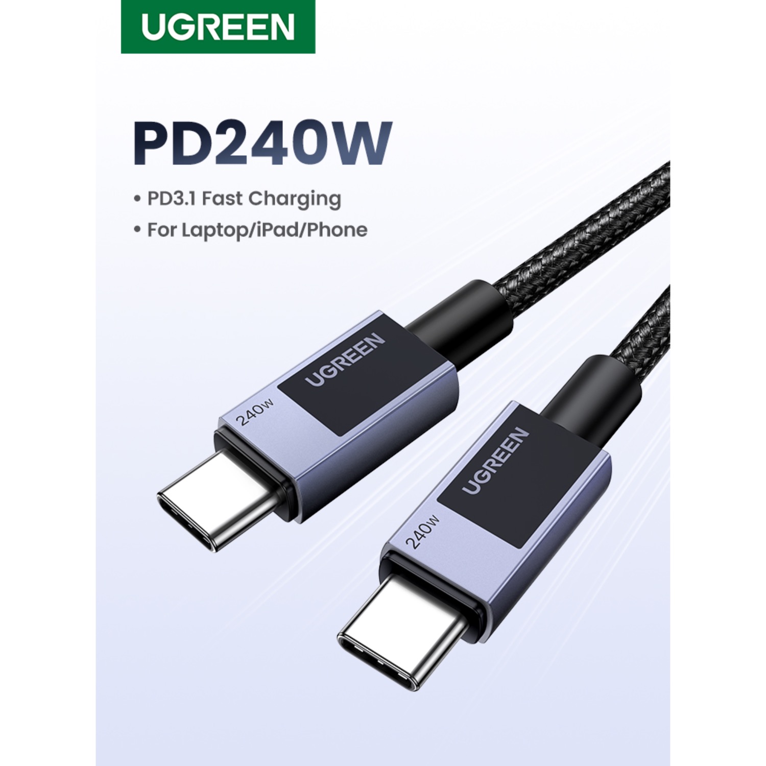 UGREEN Type-C To Type-C Braided Cable 240W 2 Metre - Grey - Image 14