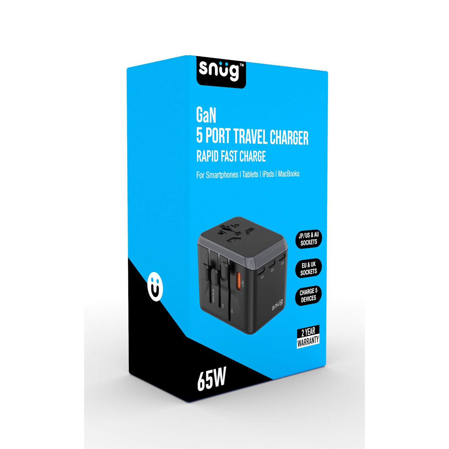 SNUG 5 Port Universal Travel Adapter - 65W - Black - Image 10